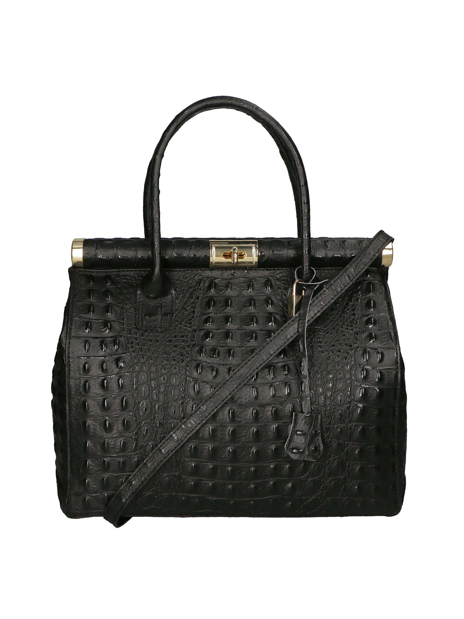 Deborah Borsa a mano da donna Pelle Croco Stampata 7727-C28 NERO Gave Lux