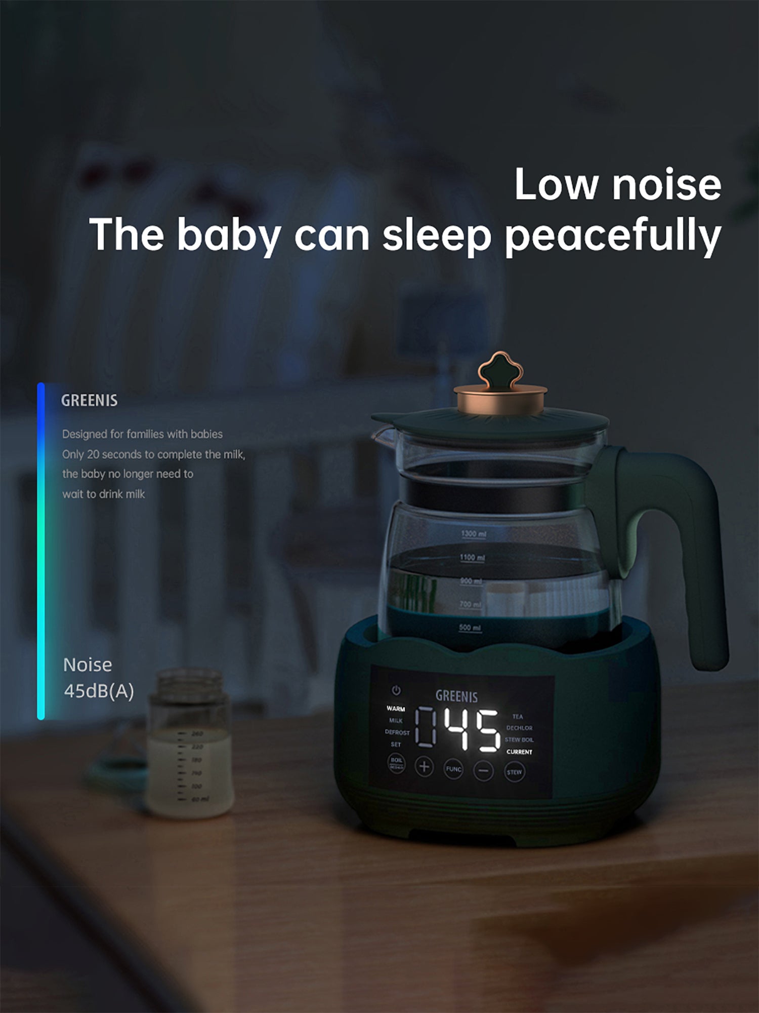 Unisex Scaldalatte Elettrico in Plastica e Vetro 24 Mesi Garanzia ACN-3841A1-Green Volkshin