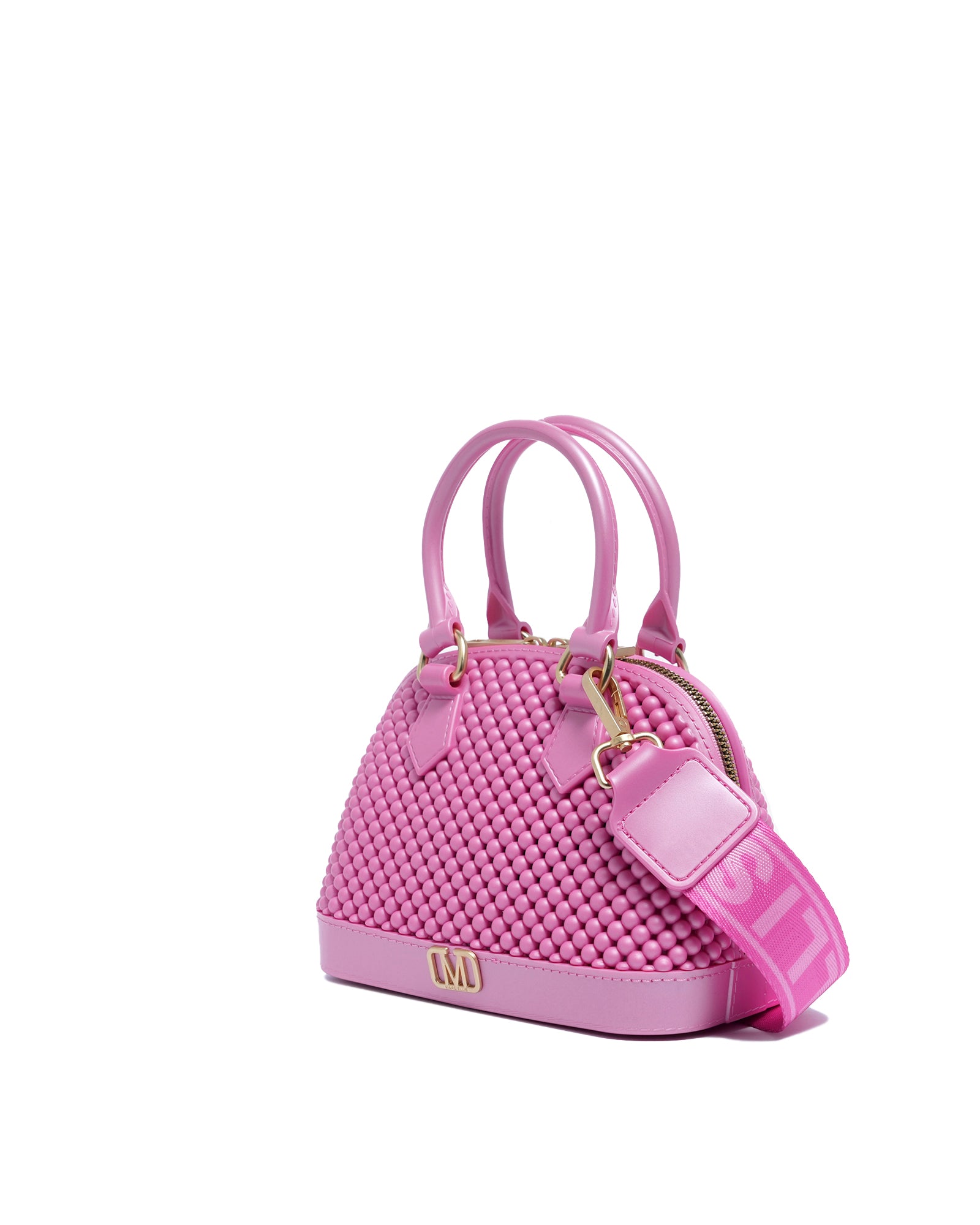 Borsa a mano da donna 100% Pvc FLAT XS BALL-AURORA PINK + OFF GOLD Marc Ellis