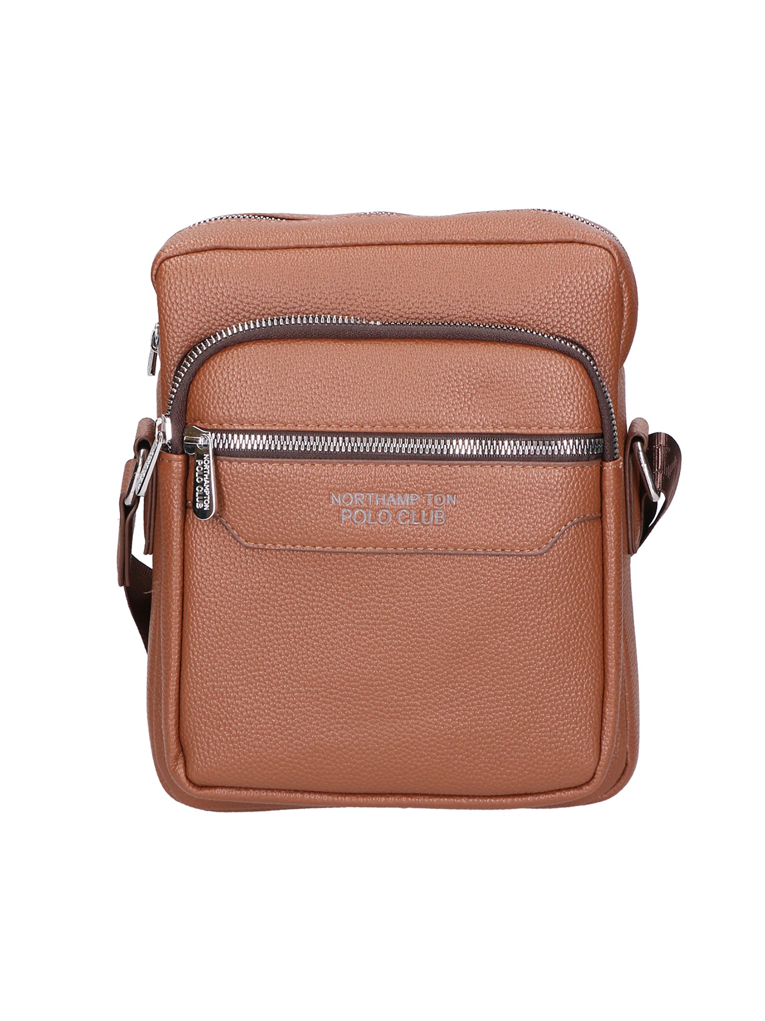 Borsa a tracolla uomo 100% pelle PU PCL3022-LIGHT BROWN Northampton Polo Club