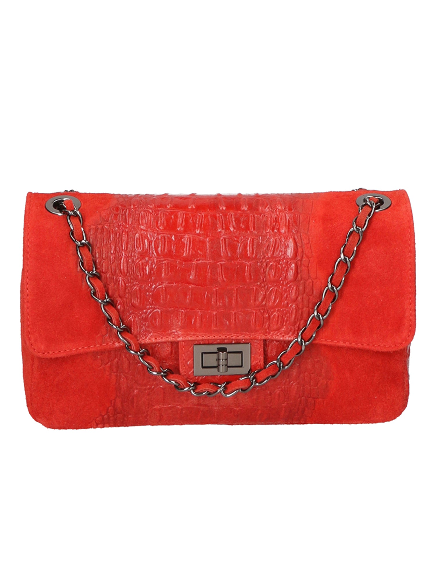 Edvige Borsa a spalla da donna Pelle Croco Stampata 80045-ROSSO RED Gave Lux
