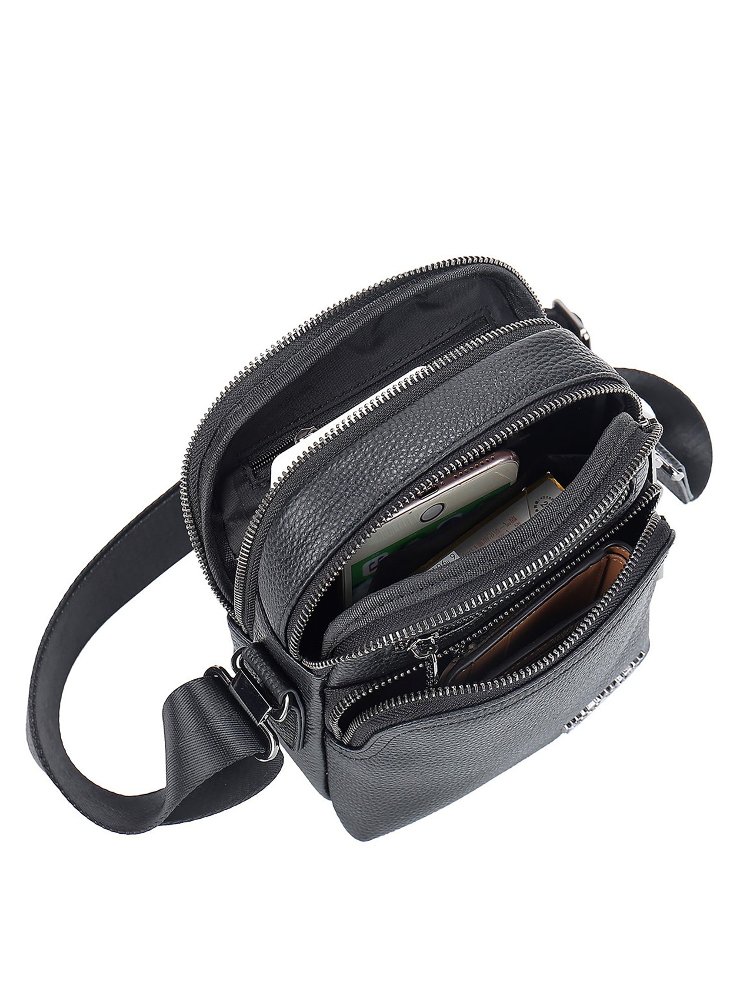 Borsa a tracolla uomo vera pelle Casual PC3335-NERO Northampton Polo Club