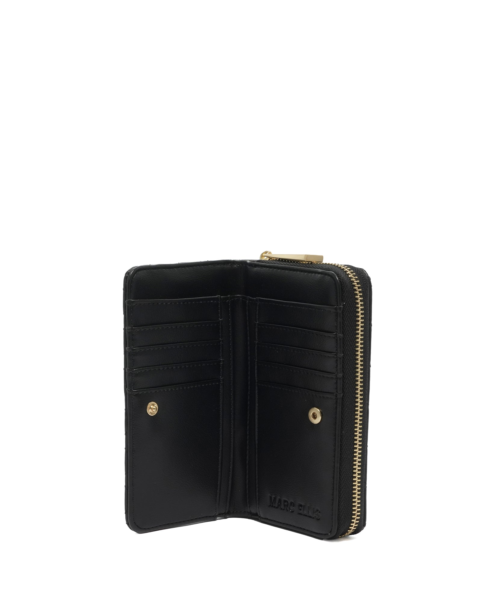 Portafoglio donna con zip Poliuretano vegano MILA-ZIPPER-ROUND-BLACK-OFF GOLD Marc Ellis