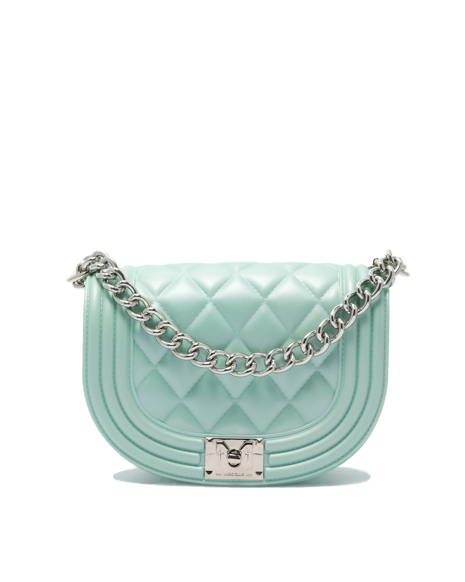 Borsa a mano da donna 100% PVC FLAT ZOE-VERDE ACQUA + SILVER Marc Ellis