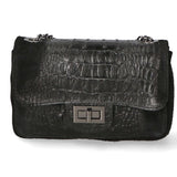 Camilla Borsa a tracolla da donna Pelle scamosciata croco 10029-NERO Gave Lux