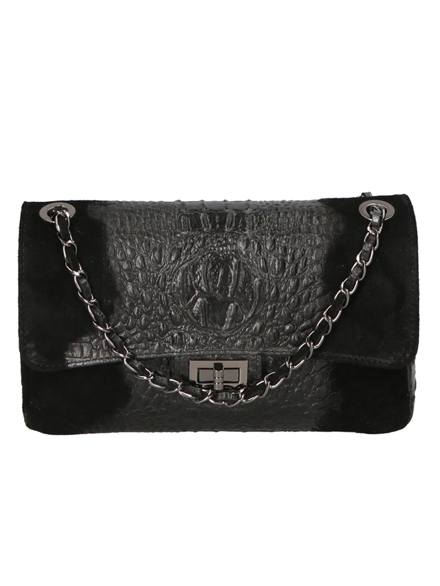 Edvige Borsa a spalla da donna Pelle Croco Stampata 80045-NERO Gave Lux