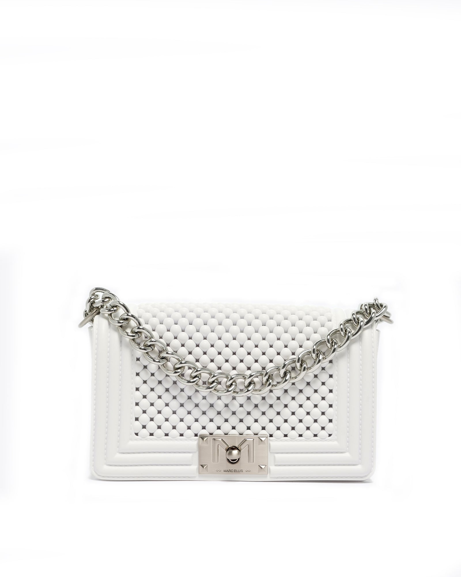 Borsa a mano da donna 100% Pvc FLAT S BALL-OFF BLANC + BRUSH SILVER Marc Ellis