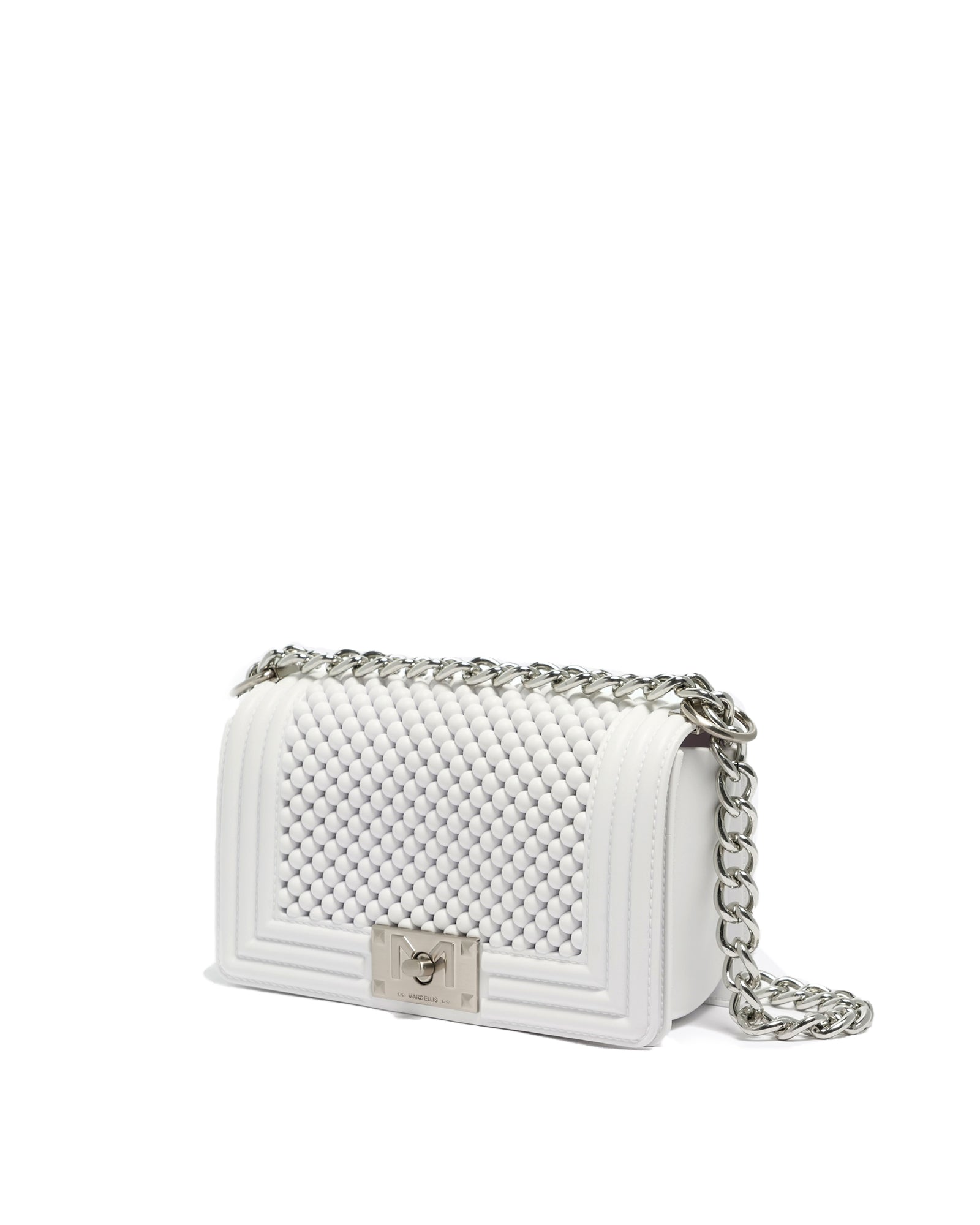 Borsa a mano da donna 100% Pvc FLAT S BALL-OFF BLANC + BRUSH SILVER Marc Ellis