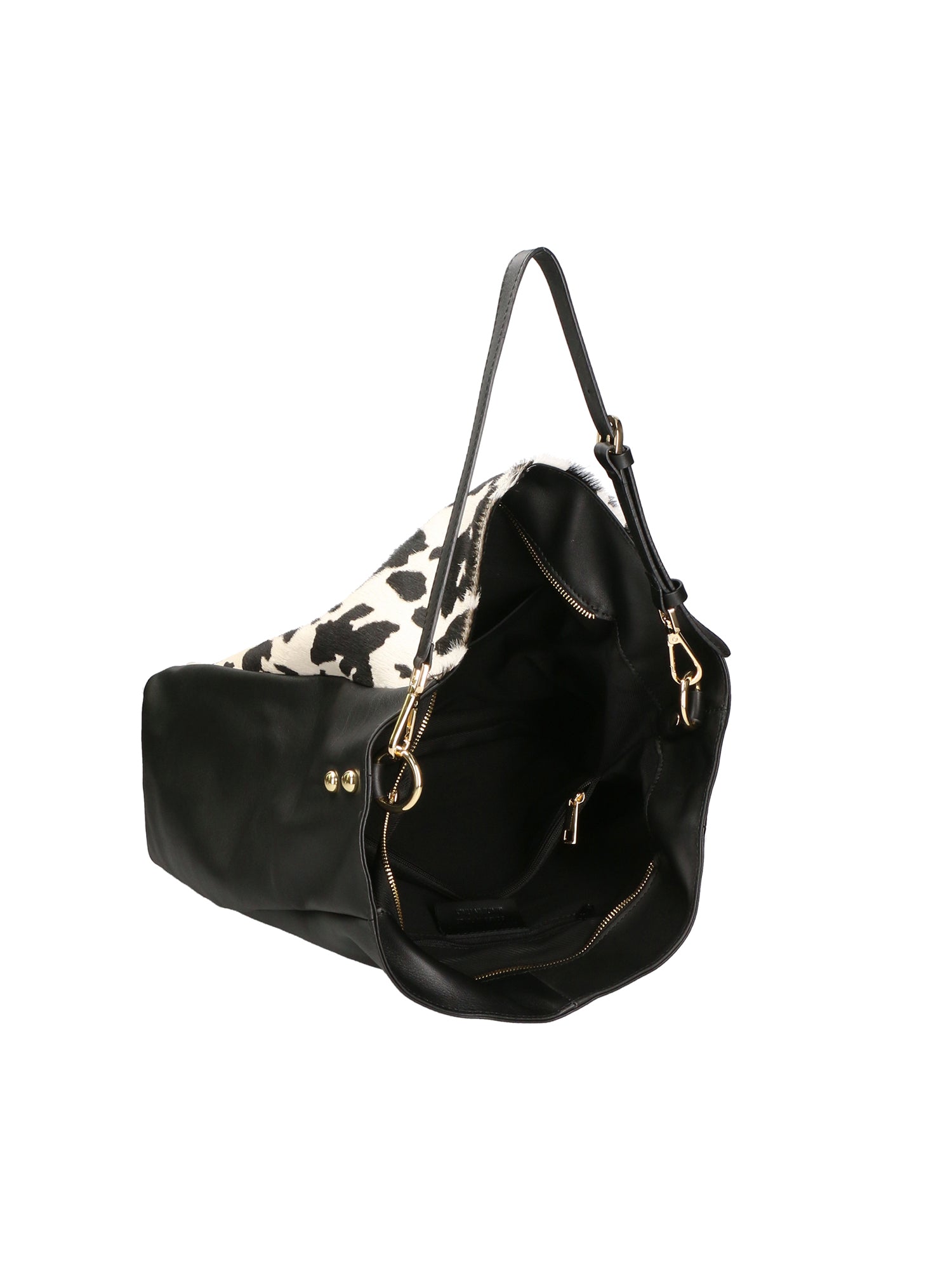 Asia Borsa a spalla da donna Vera pelle 05475-MUCCA BIANCO NERO Gave Lux