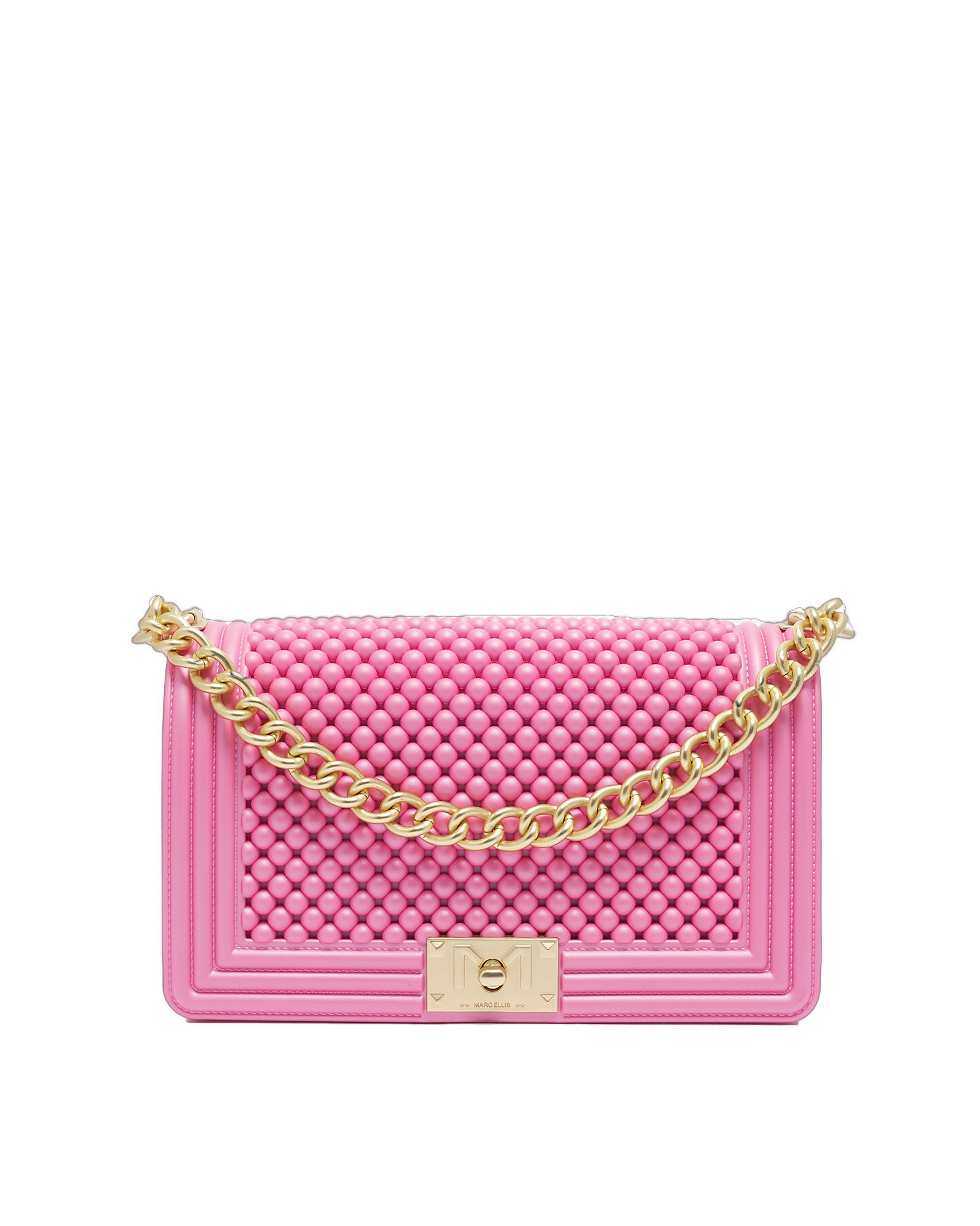 Borsa a mano da donna 100% Pvc FLAT M BALL-AURORA PINK + OFF GOLD Marc Ellis