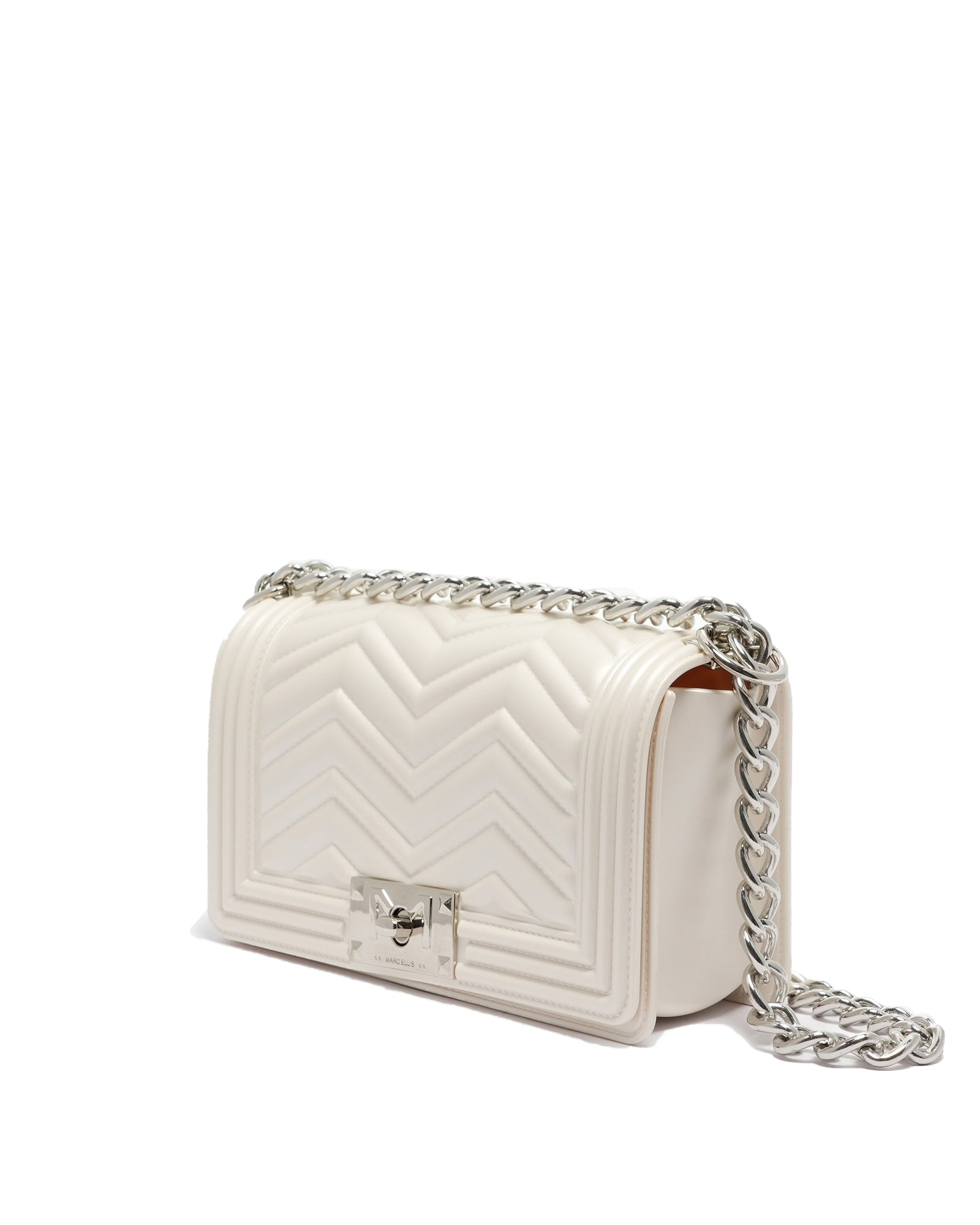 Borsa a mano da donna 100% PVC FLAT S MANHATTAN-OFF BLANC + SILVER Marc Ellis