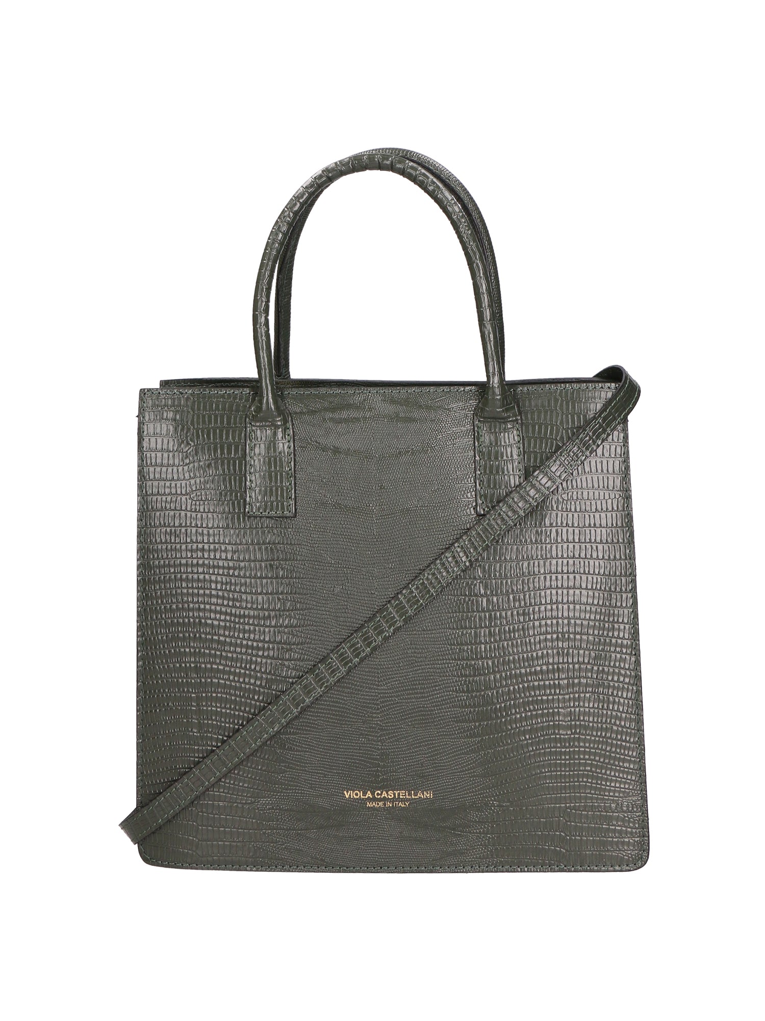 Giulia Borsa a mano da donna Vera pelle effetto cocco 468W-LU14 VERDE SCURO Viola Castellani