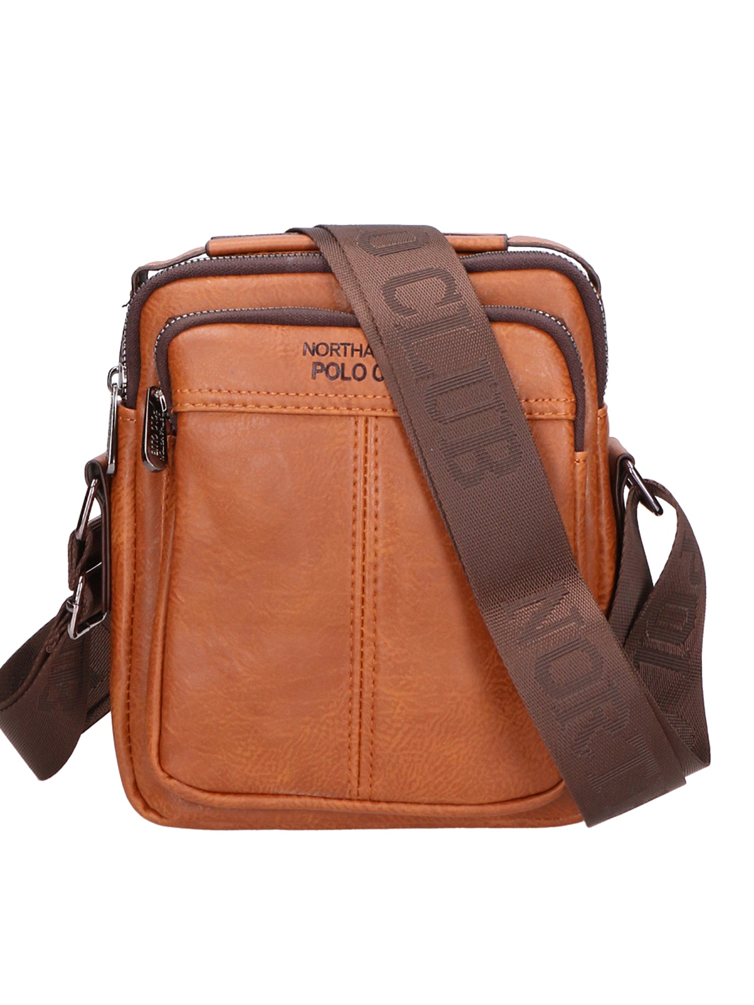 Borsa a tracolla uomo 100% pelle PU PCL3056-BROWN Northampton Polo Club