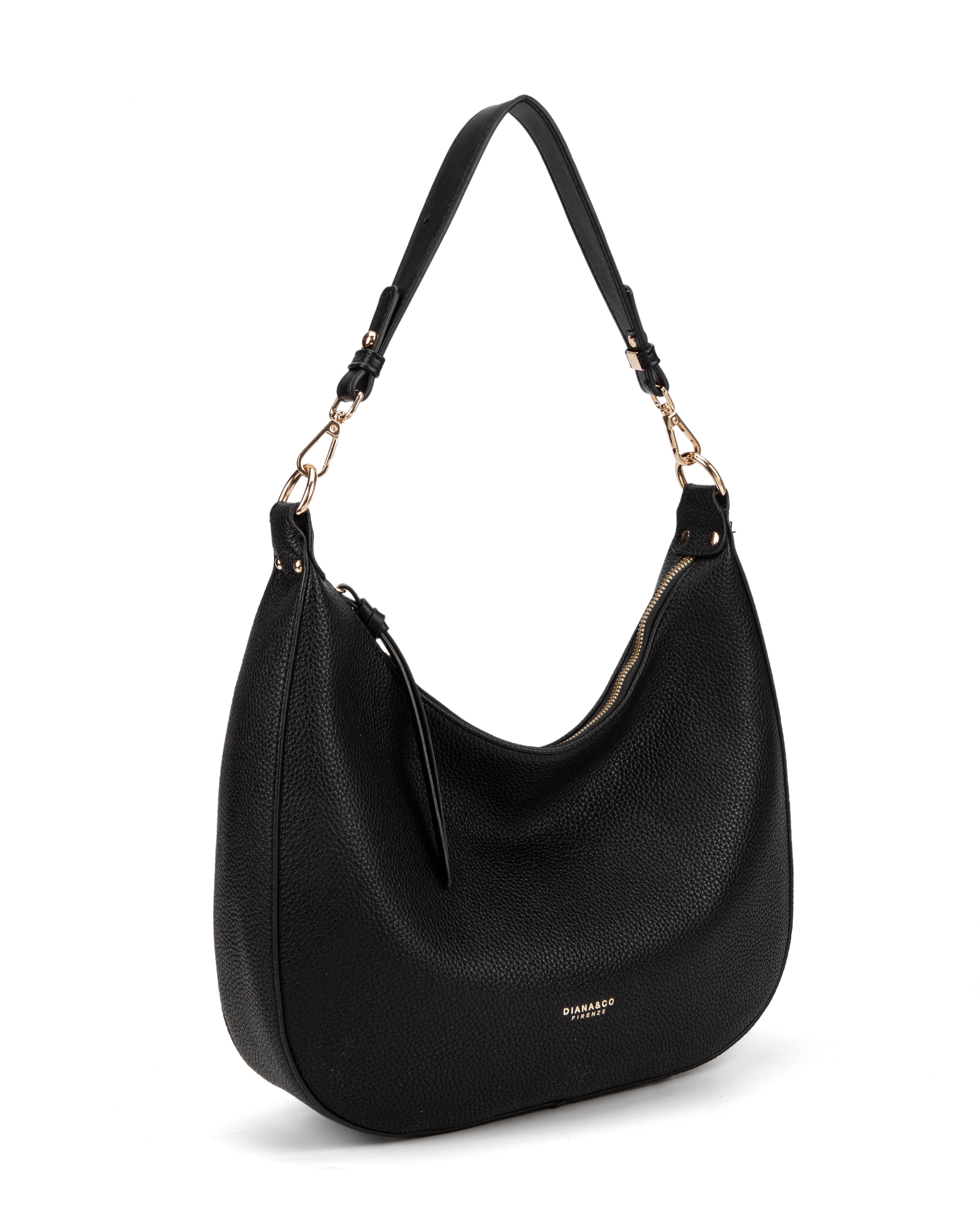 Borsa a spalla da donna 100% pelle vegana PU 715-1PT-BLACK Diana&co