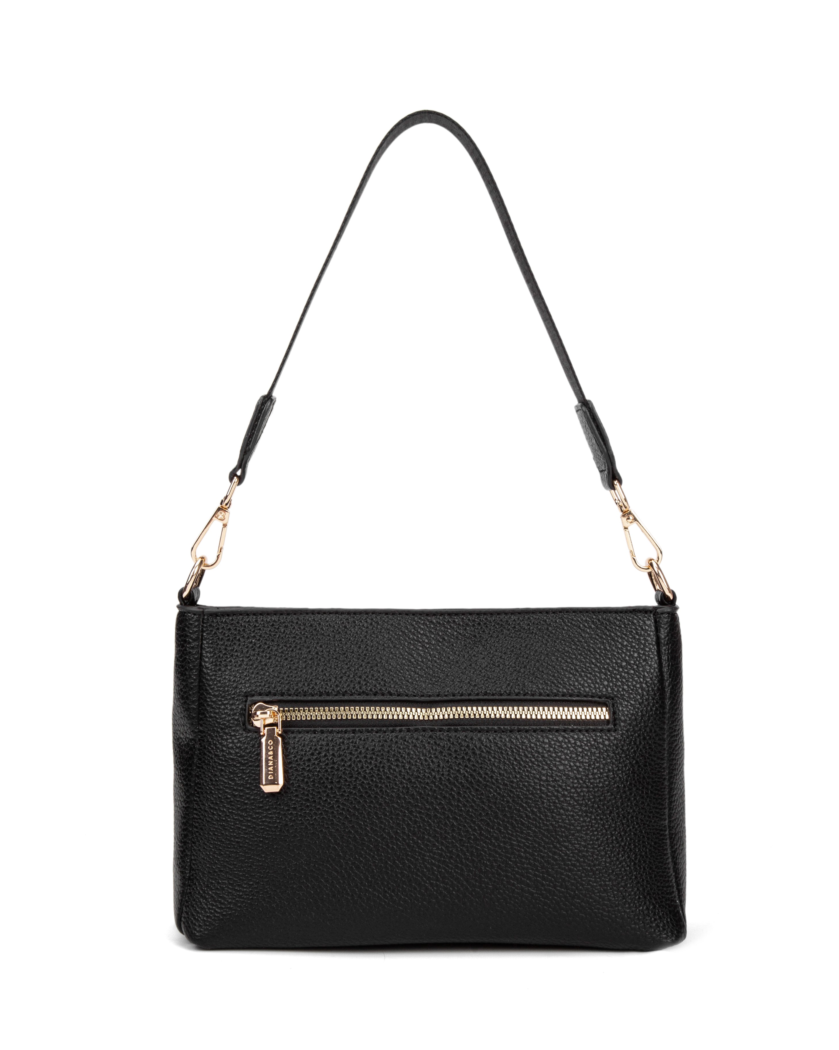 Borsa a spalla da donna 100% pelle vegana PU 703-1PT-BLACK Diana&co