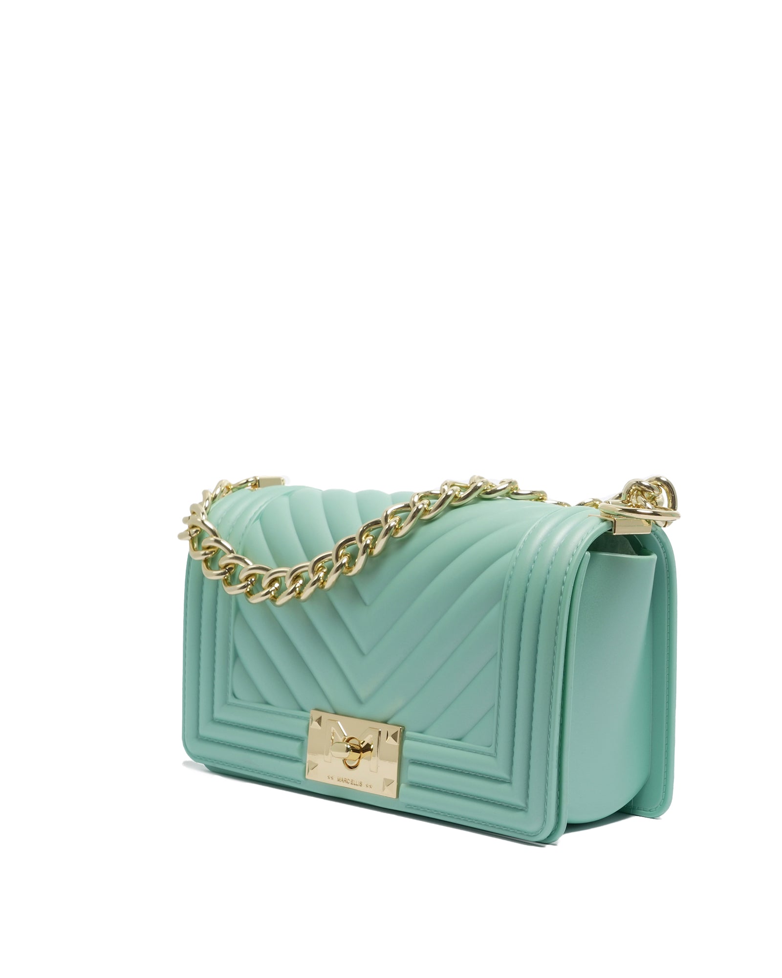 Borsa a mano da donna 100% Pvc FLAT S-VERDE ACQUA + LIGHT GOLD Marc Ellis