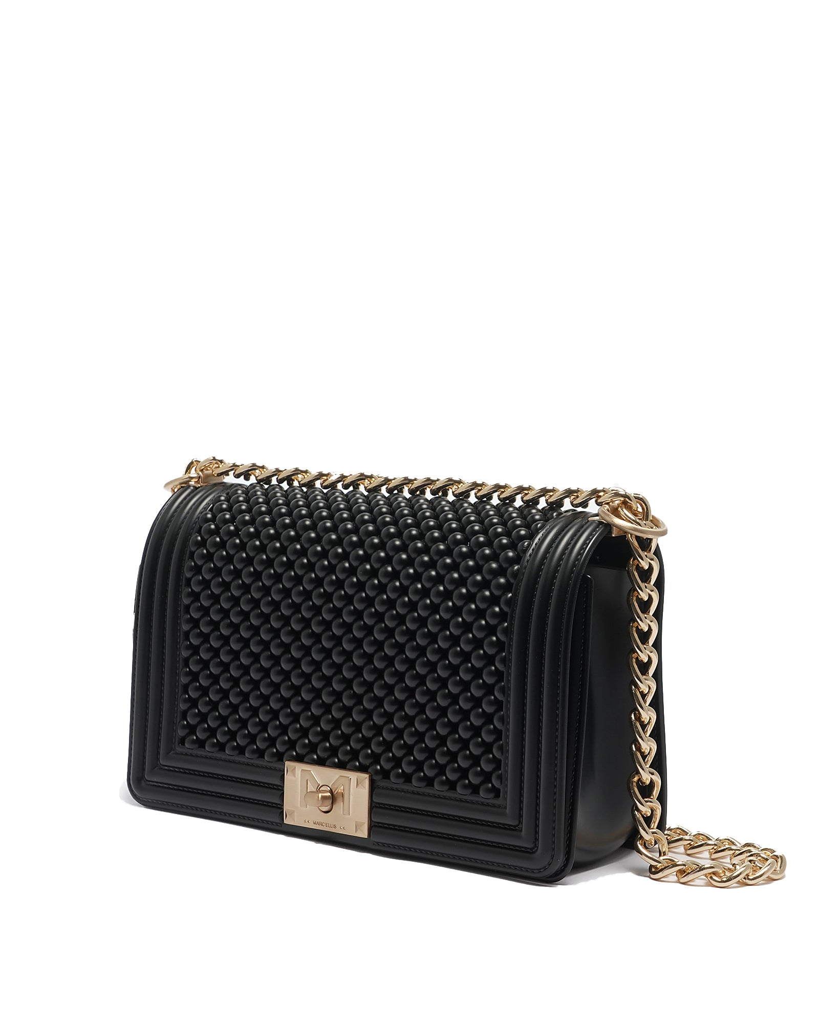 Borsa a mano da donna 100% Pvc FLAT M BALL-BLACK + BRUSH GOLD Marc Ellis