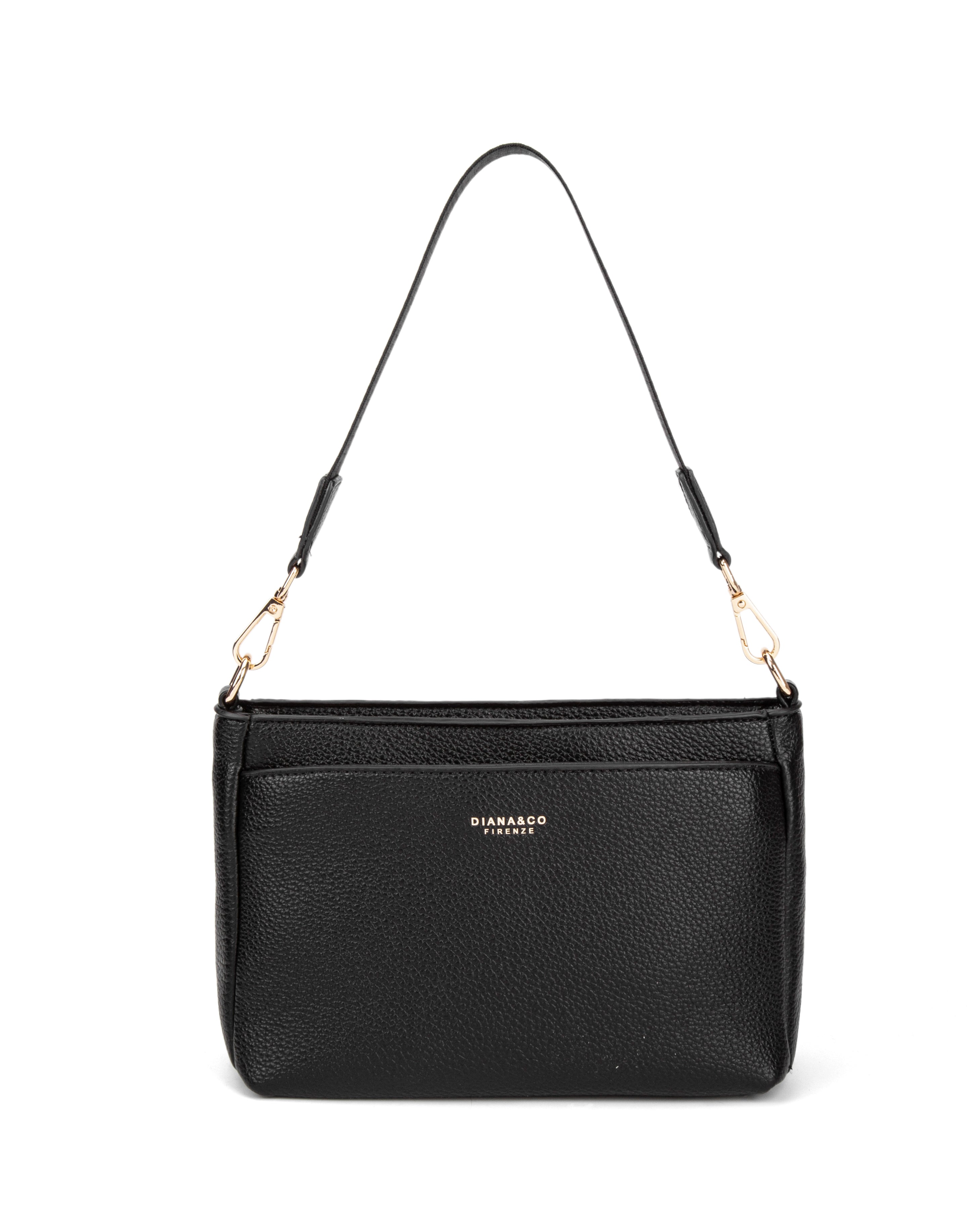 Borsa a spalla da donna 100% pelle vegana PU 703-1PT-BLACK Diana&co
