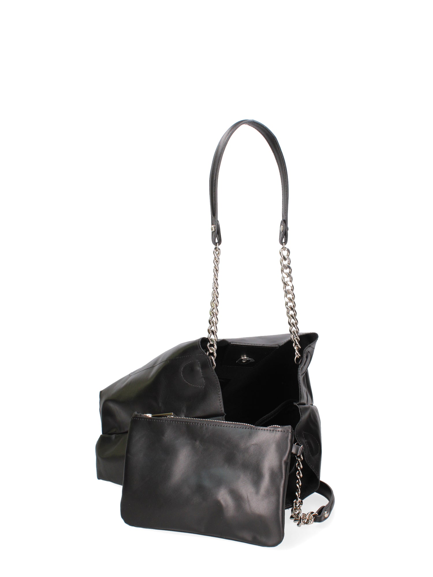 Borsa a spalla da donna 100% vera pelle JR-W-1100-TY-BLACK + SILVER John Richmond
