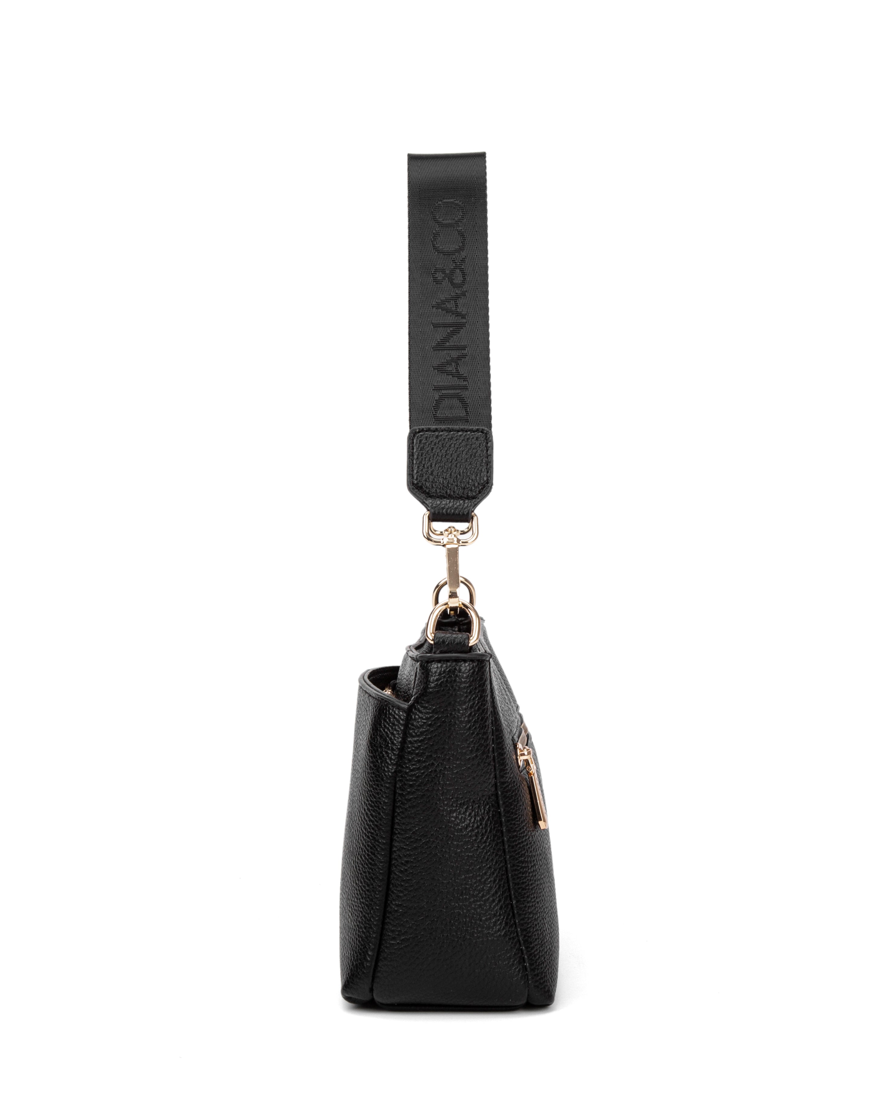 Borsa a spalla da donna 100% pelle vegana PU 703-1PT-BLACK Diana&co