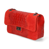 Edvige Borsa a spalla da donna Pelle Croco Stampata 80045-ROSSO RED Gave Lux