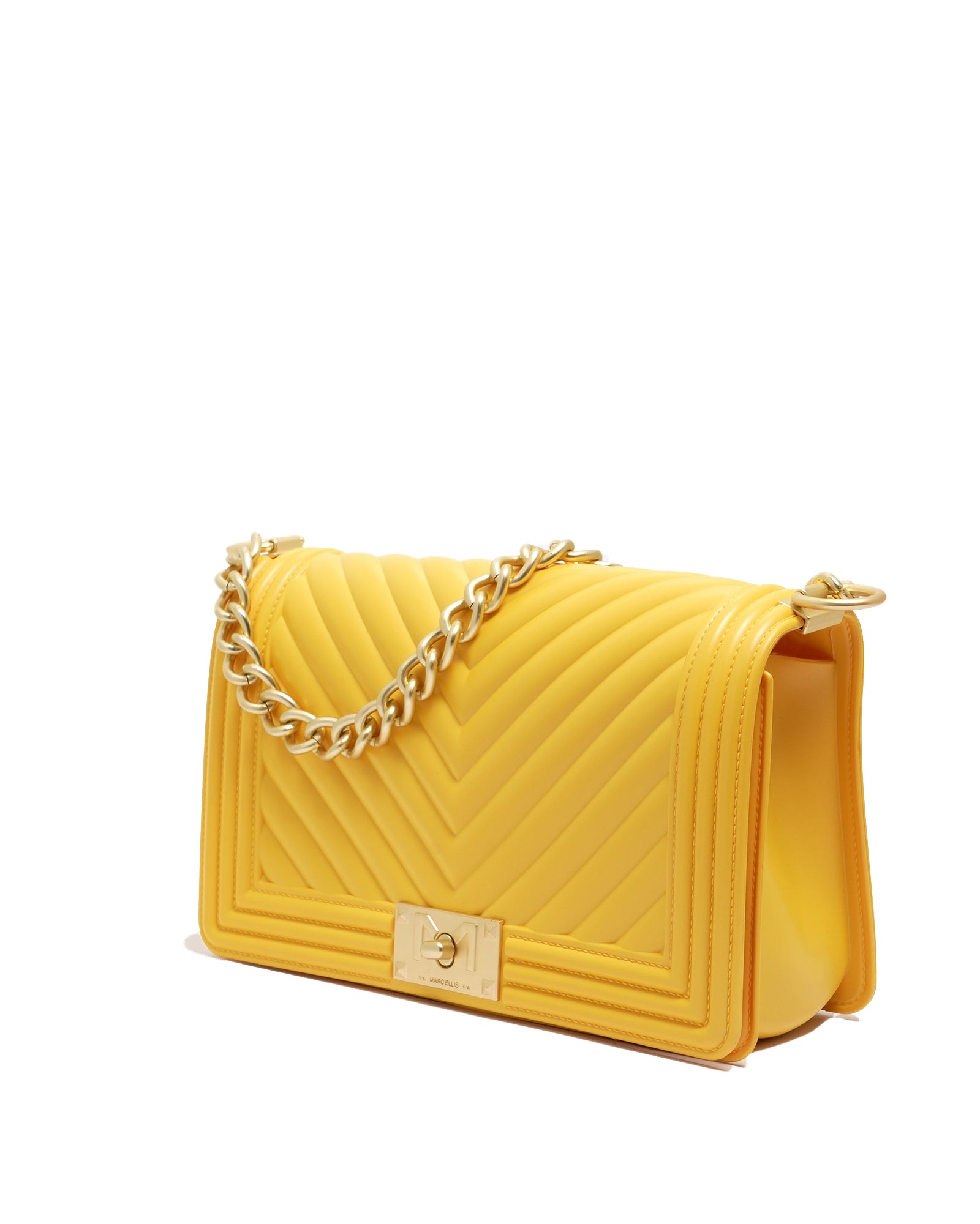 Borsa a mano da donna 100% PVC FLAT M-DARK YELLOW + OFF GOLD Marc Ellis