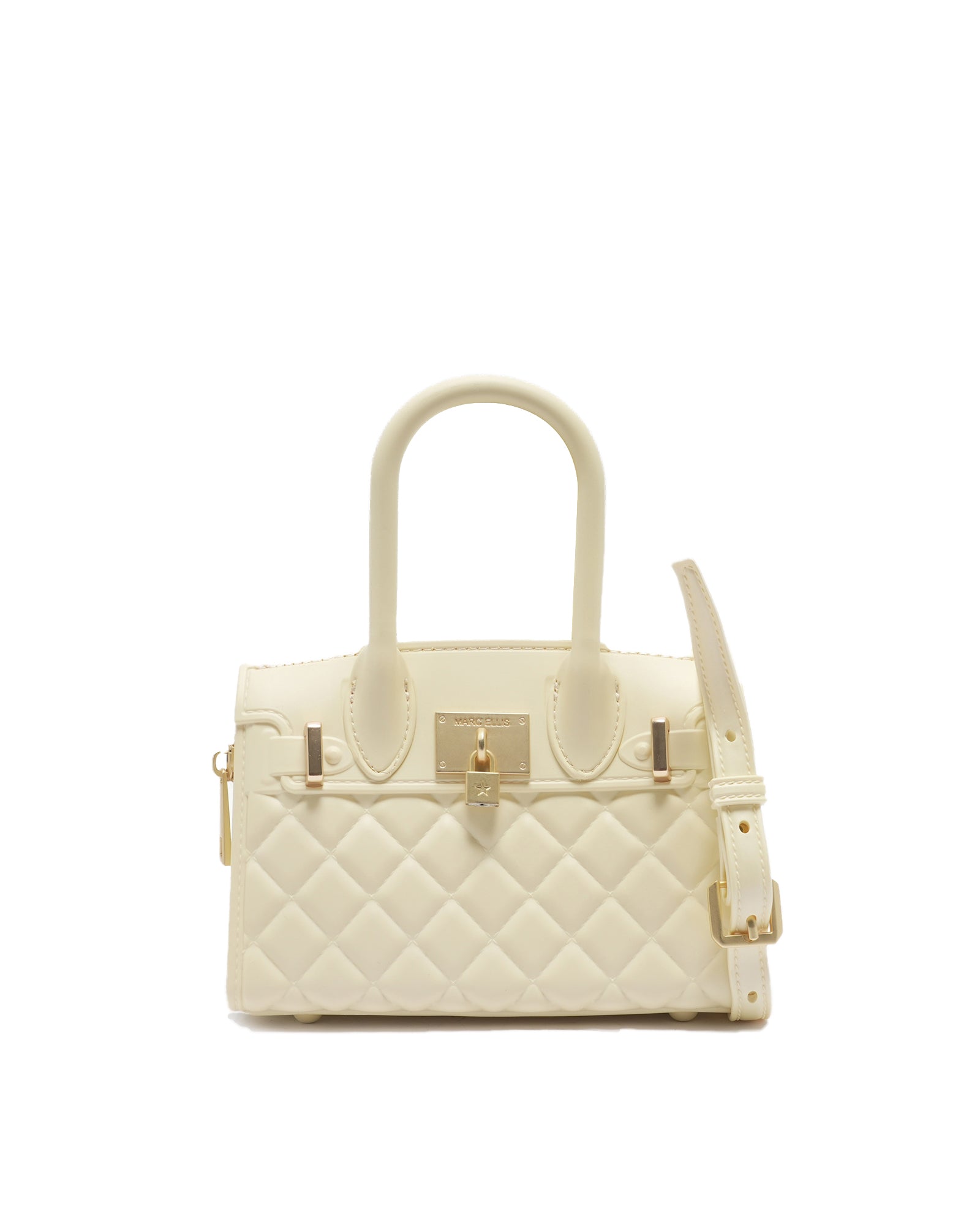 Borsa a mano da donna 100% PVC FLAT MINNY-BEIGE PRESTINE + OFF GOLD Marc Ellis