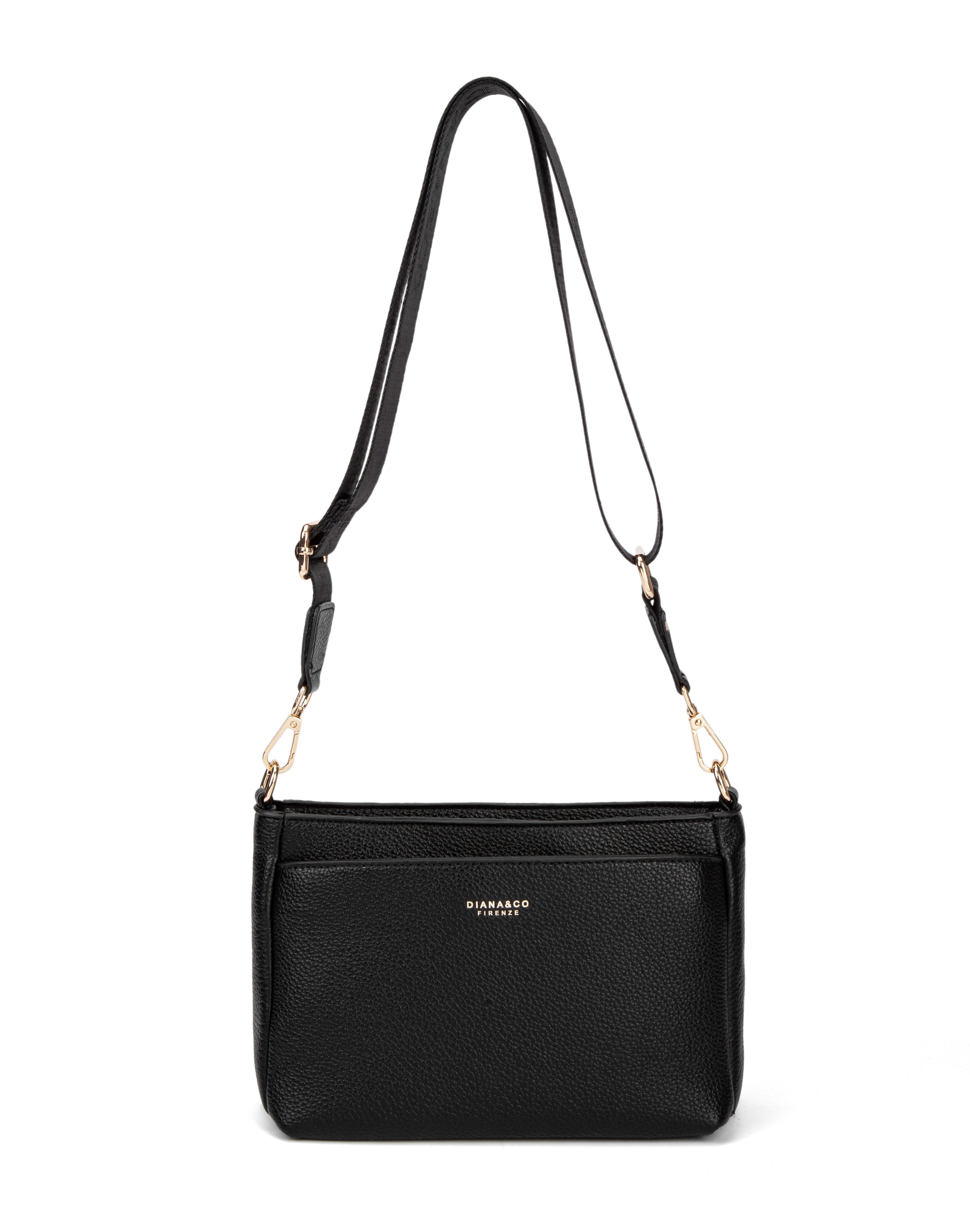 Borsa a spalla da donna 100% pelle vegana PU 703-1PT-BLACK Diana&co