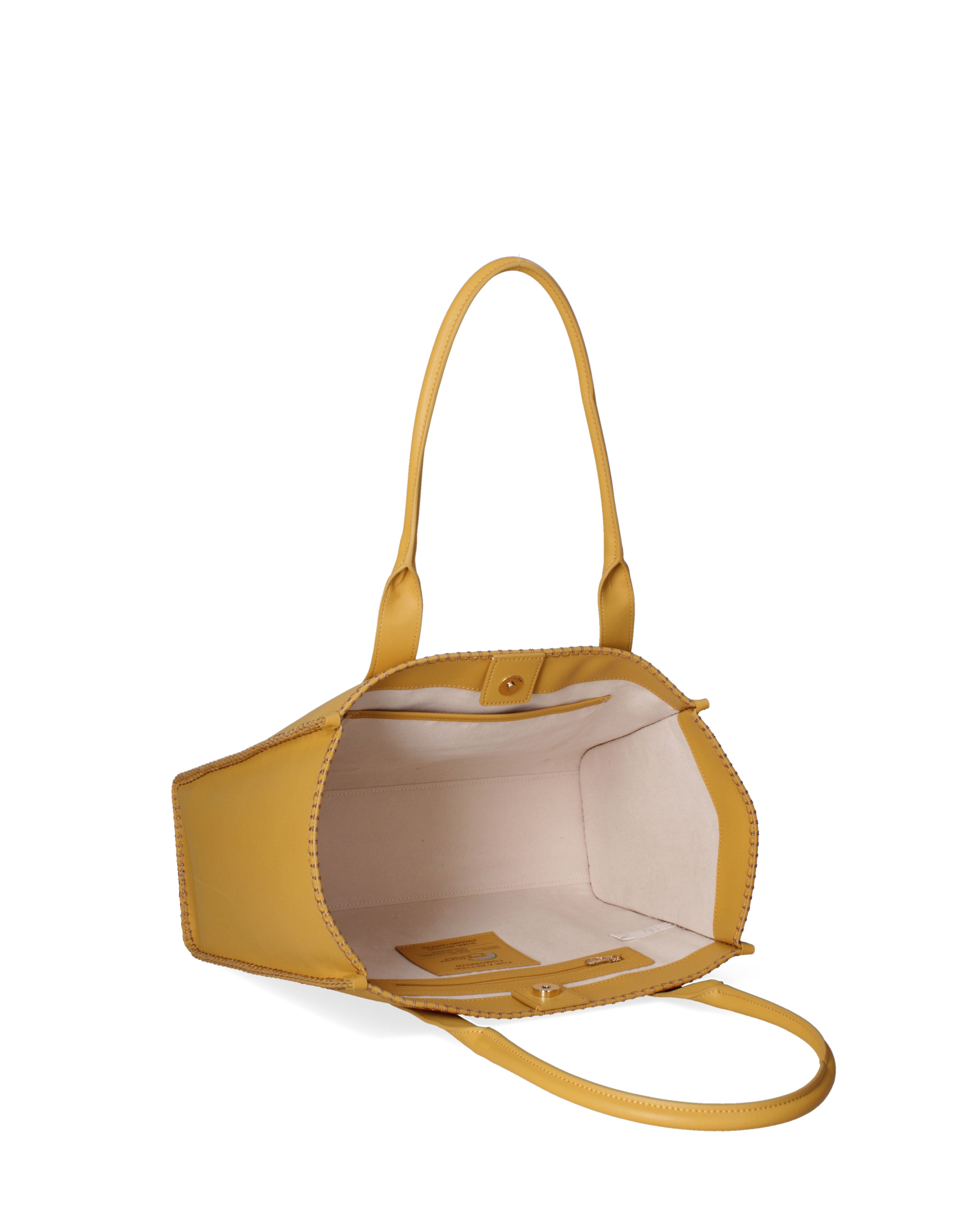 Borsa a spalla da donna 100% pelle riciclata 07225-Light yellow Viola Castellani