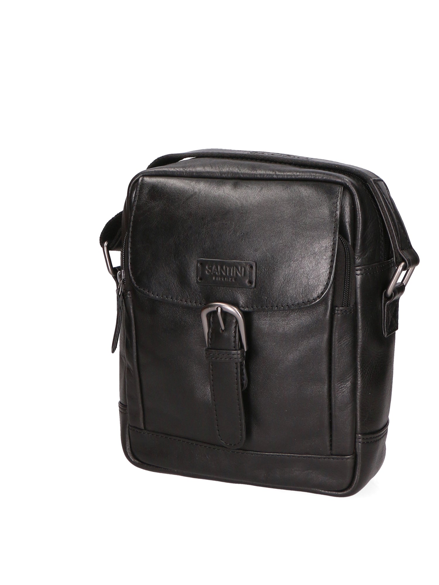 Borsa a tracolla unisex vera pelle 100% pelle di vacchetta SN5863847-BLACK Santini Firenze