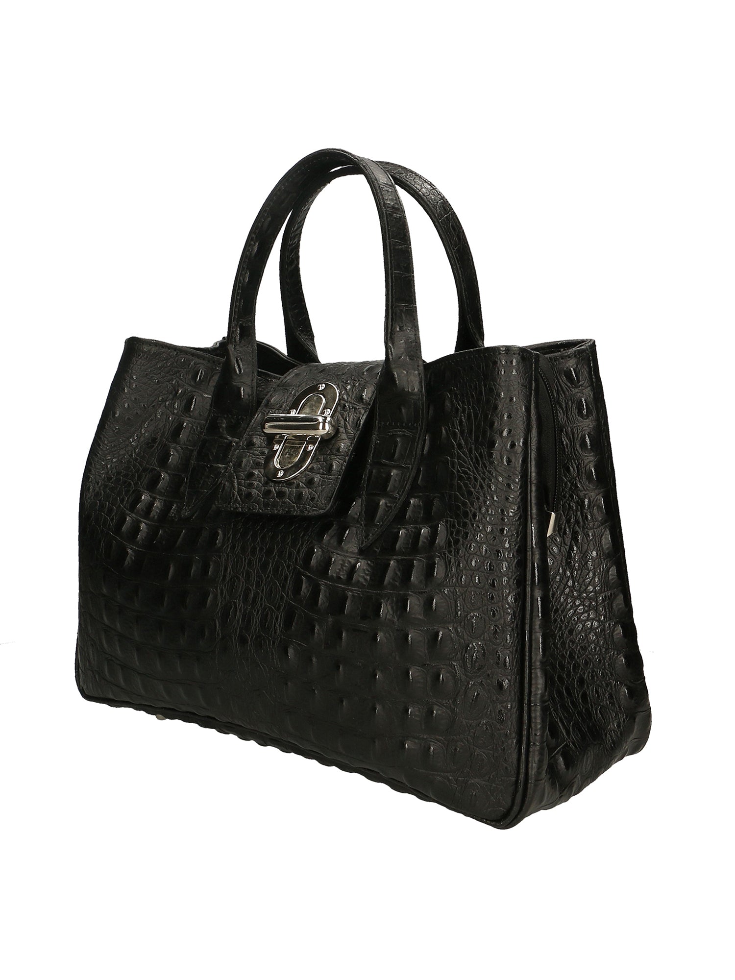 Ascoli Borsa a mano da donna Pelle stampata cocco 7718-NERO BLACK Gave Lux