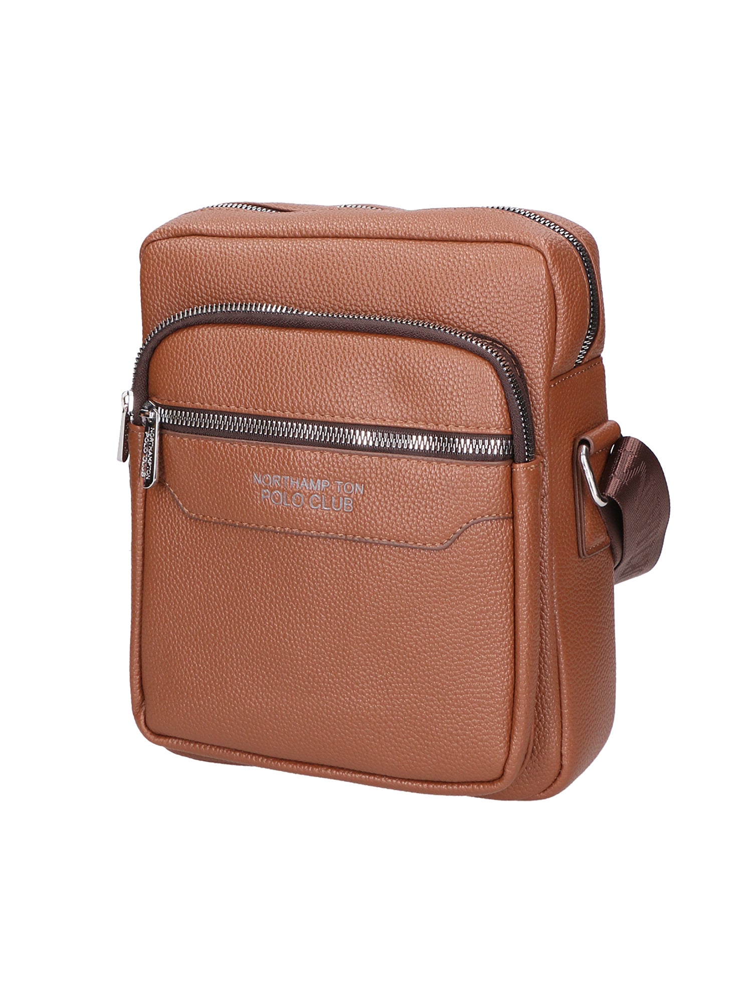 Borsa a tracolla uomo 100% pelle PU PCL3022-LIGHT BROWN Northampton Polo Club