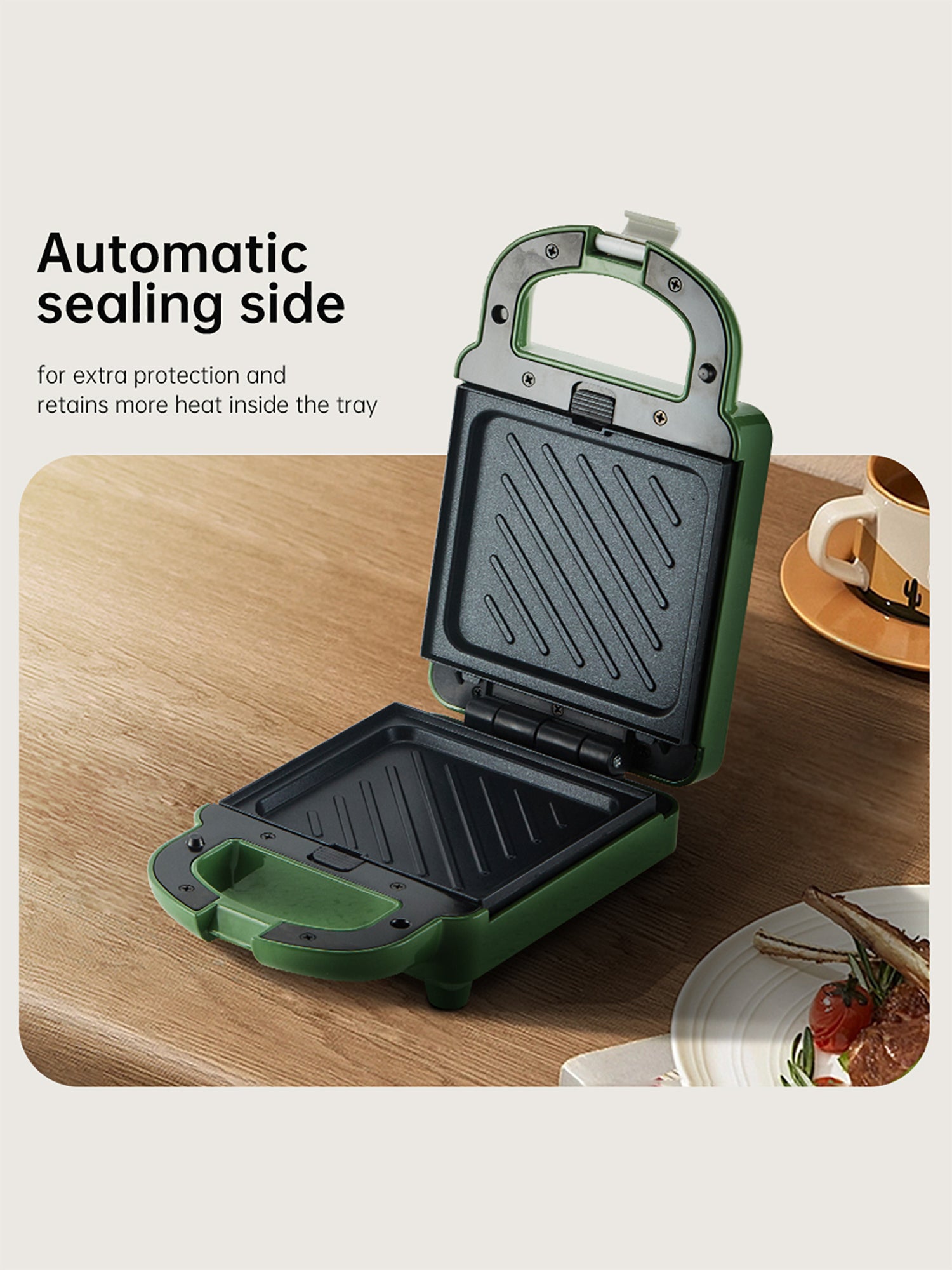 Plastica & Teflon Tostapane Sandwich Maker Garanzia 24 Mesi JB-988-Green Volkshin