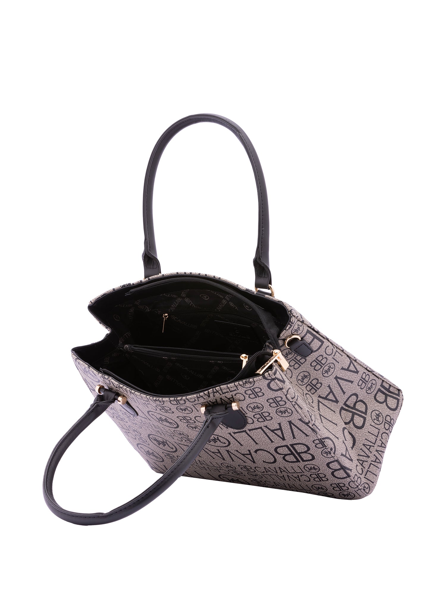Borsa a mano da donna Ecopelle e poliestere BC1370-NERO BIANCO B Cavalli