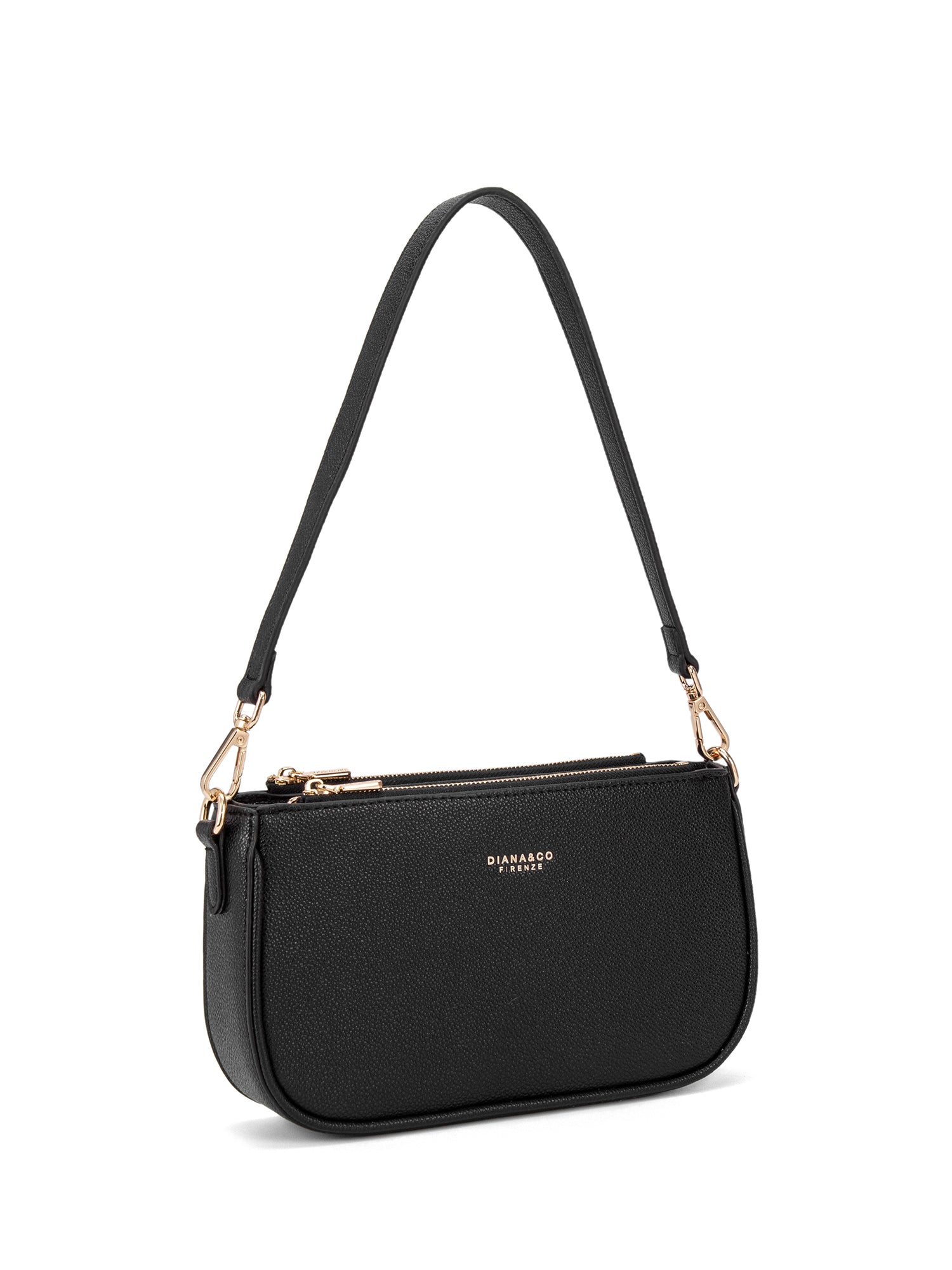 Borsa a spalla da donna 100% pelle vegana PU 711-2PT-BLACK Diana&co