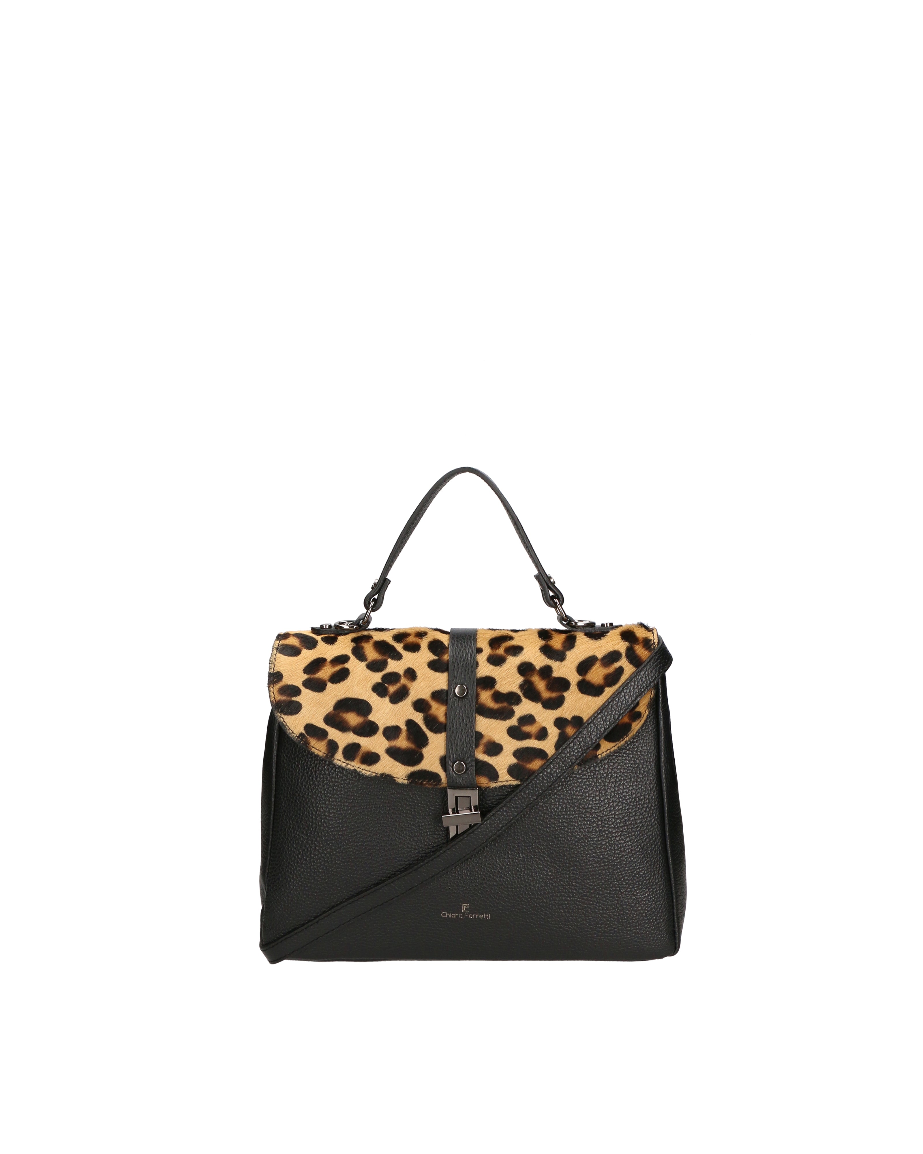 Oriana Plus Borsa a mano da donna Vera pelle 04008-D28 NERO + LEOPARDO 2 Chiara Ferretti