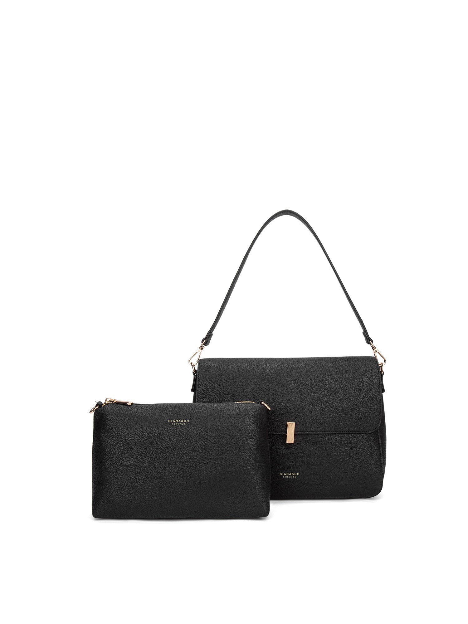 Borsa a spalla da donna 100% pelle vegana PU 740-1PT-BLACK Diana&co