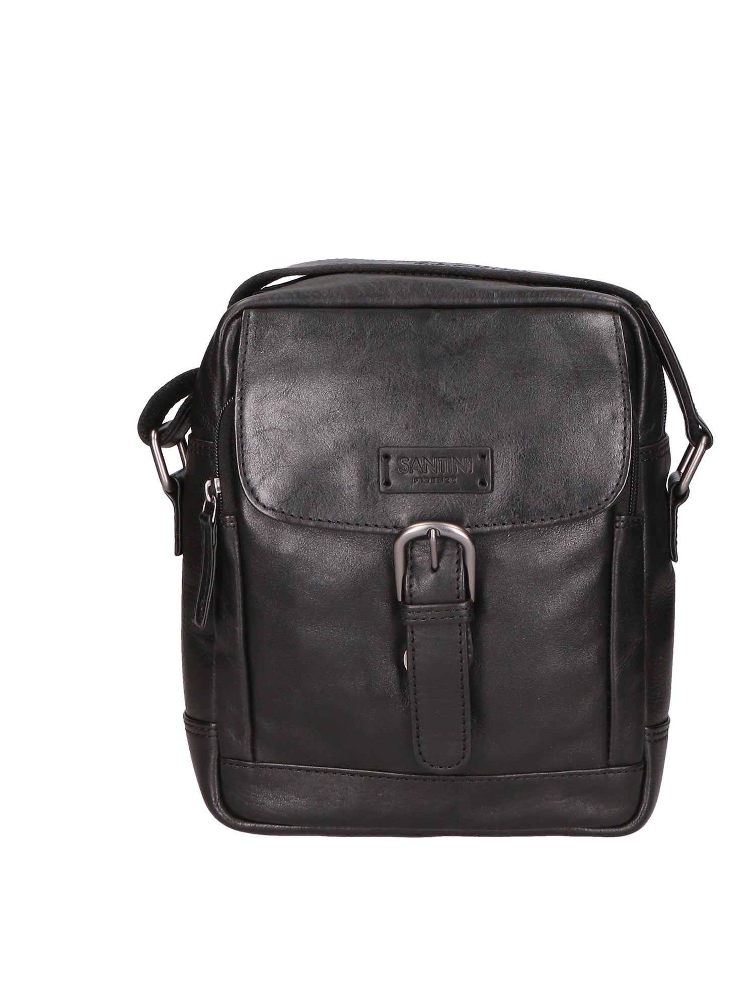 Borsa a tracolla unisex vera pelle 100% pelle di vacchetta SN5863847-BLACK Santini Firenze