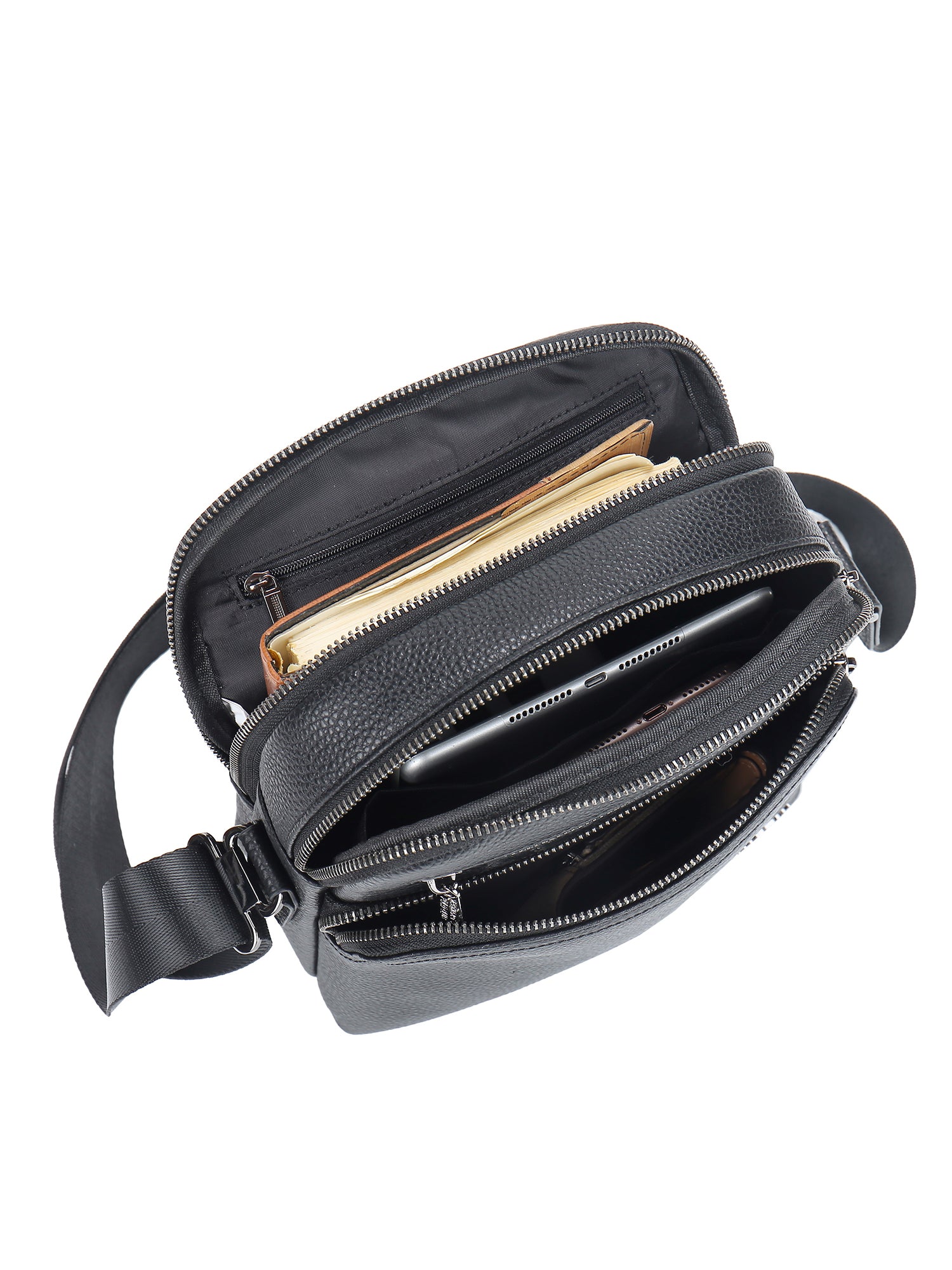 Borsa a tracolla uomo vera pelle Casual PC3336-NERO Northampton Polo Club