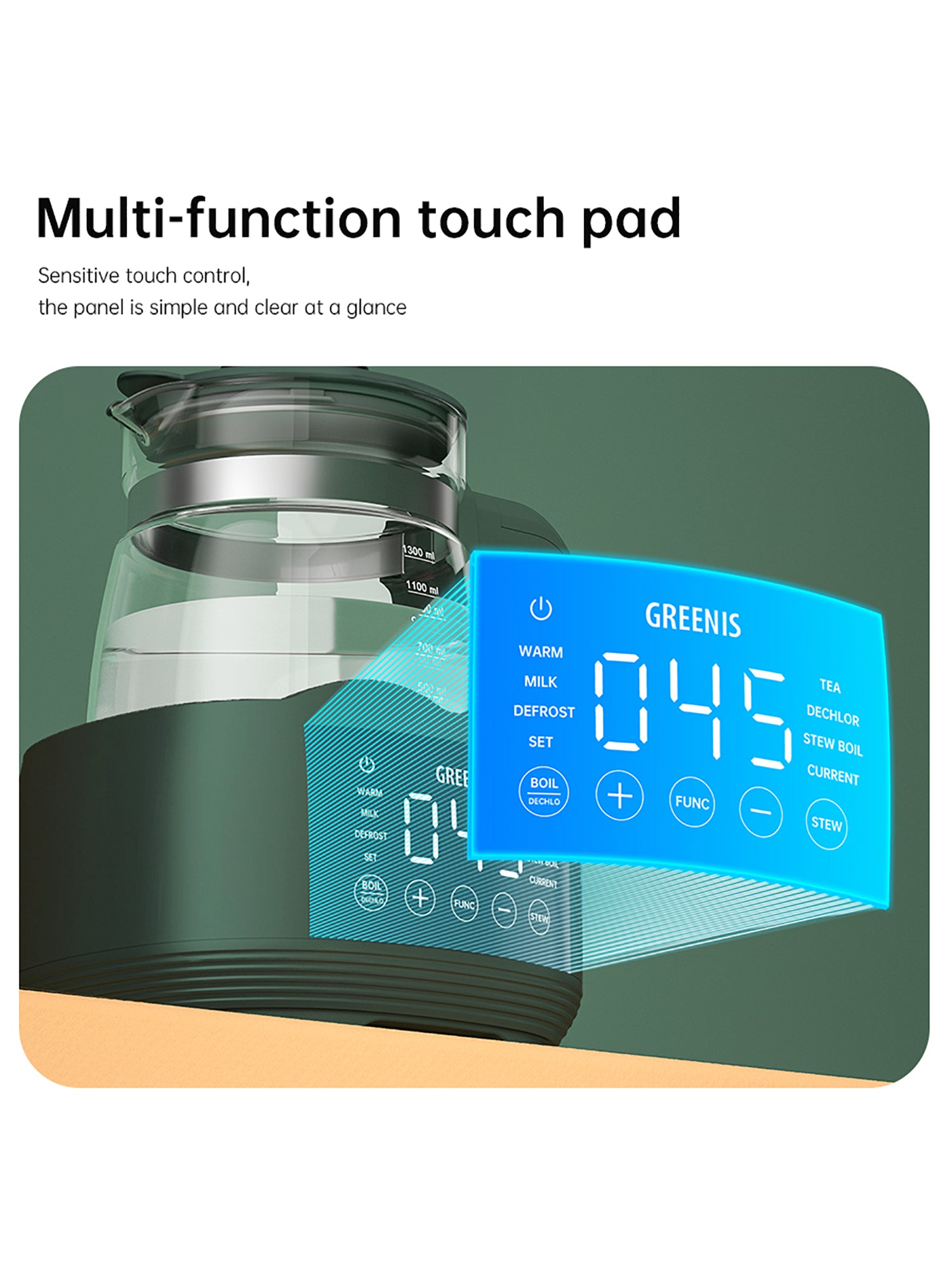 Unisex Scaldalatte Elettrico in Plastica e Vetro 24 Mesi Garanzia ACN-3841A1-Green Volkshin