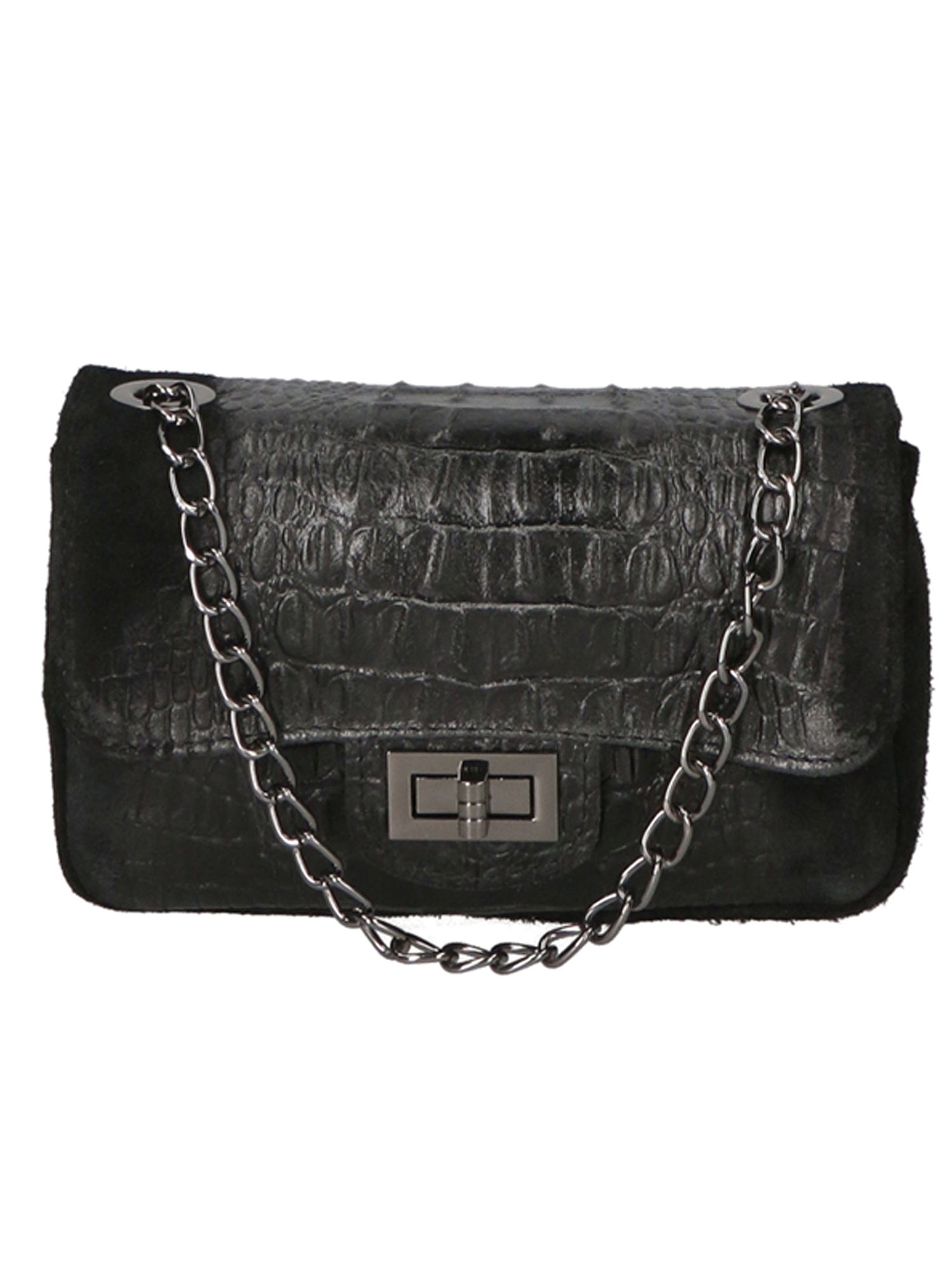 Camilla Borsa a tracolla da donna Pelle scamosciata croco 10029-NERO Gave Lux