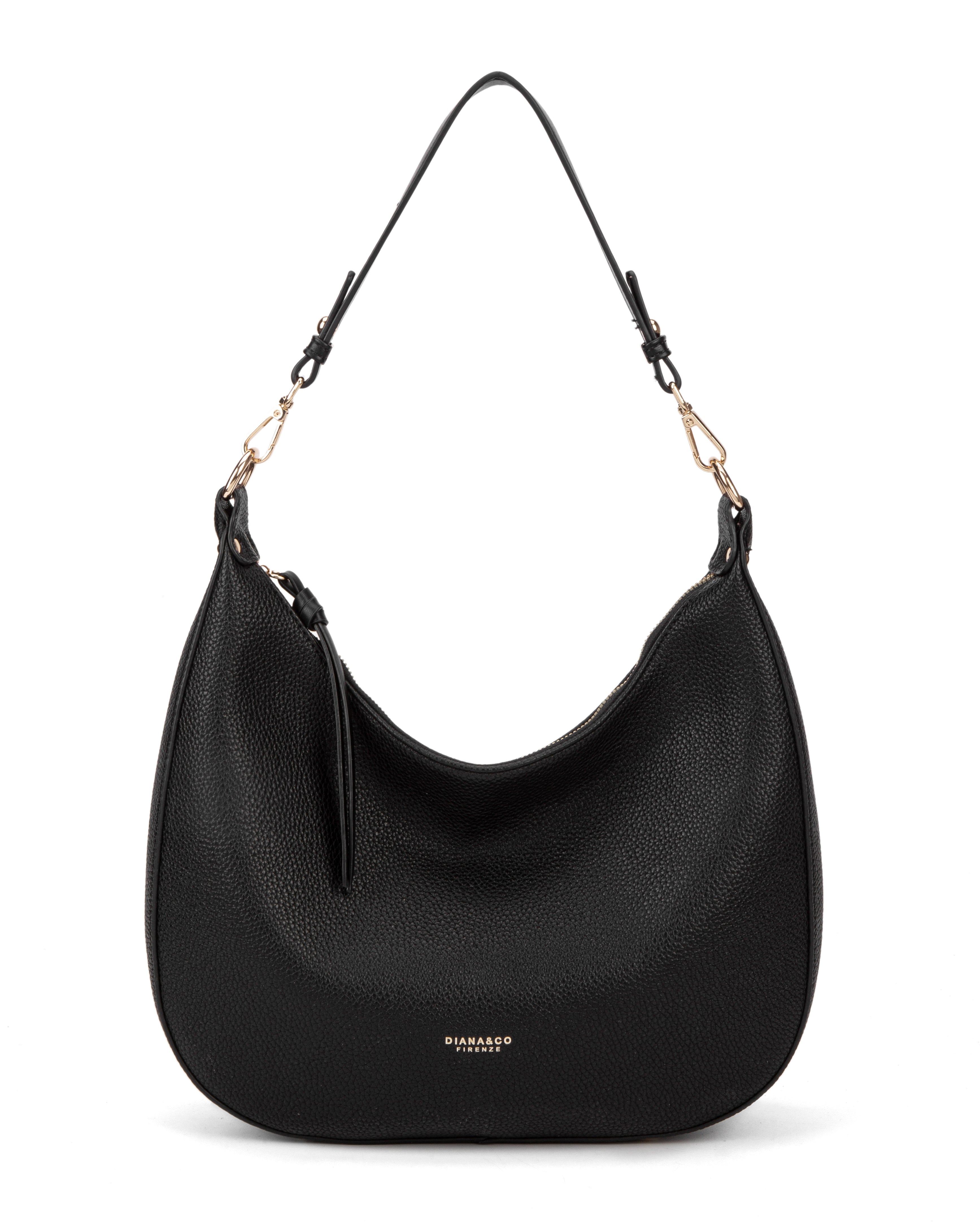 Borsa a spalla da donna 100% pelle vegana PU 715-1PT-BLACK Diana&co