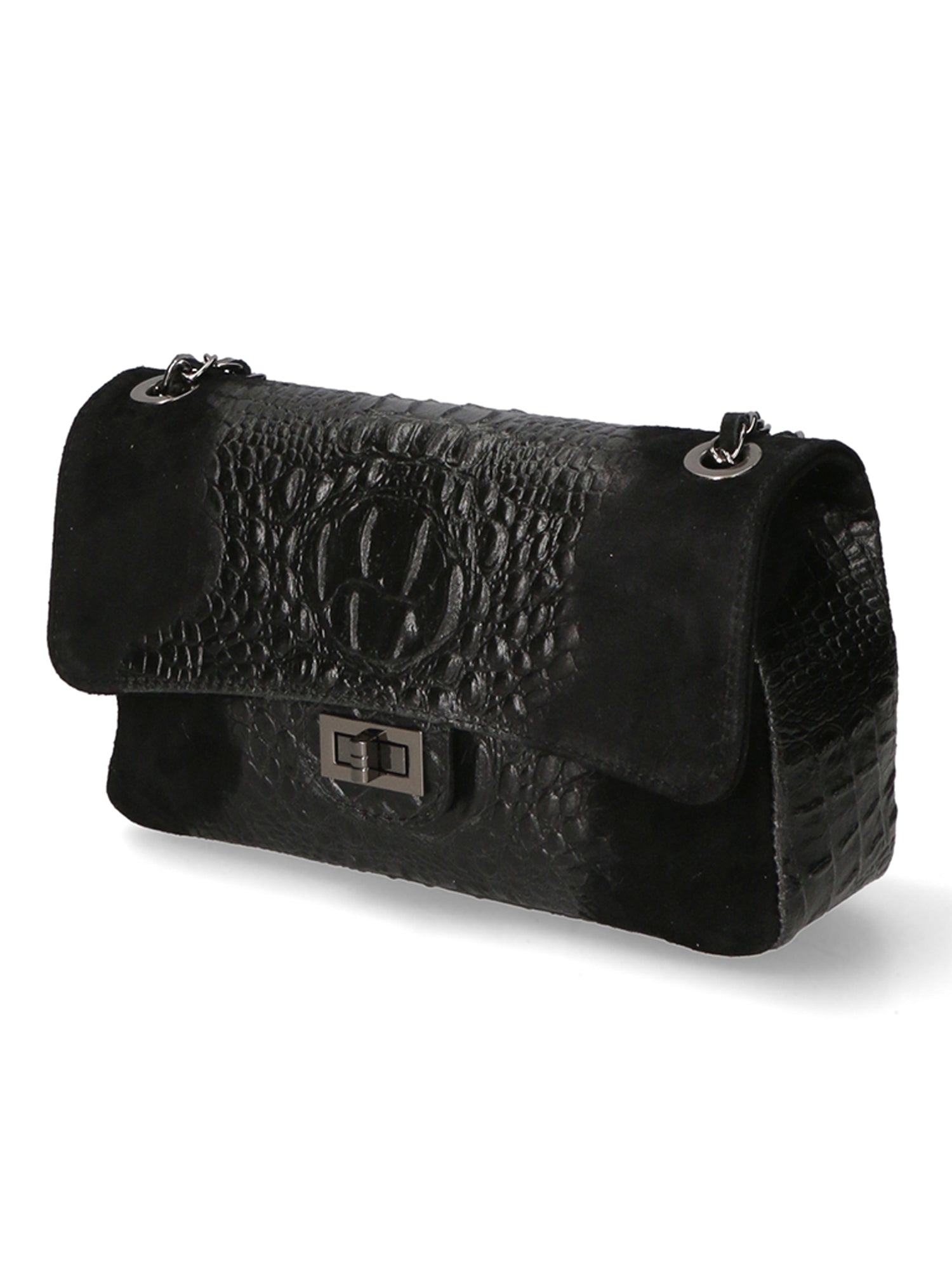 Edvige Borsa a spalla da donna Pelle Croco Stampata 80045-NERO Gave Lux