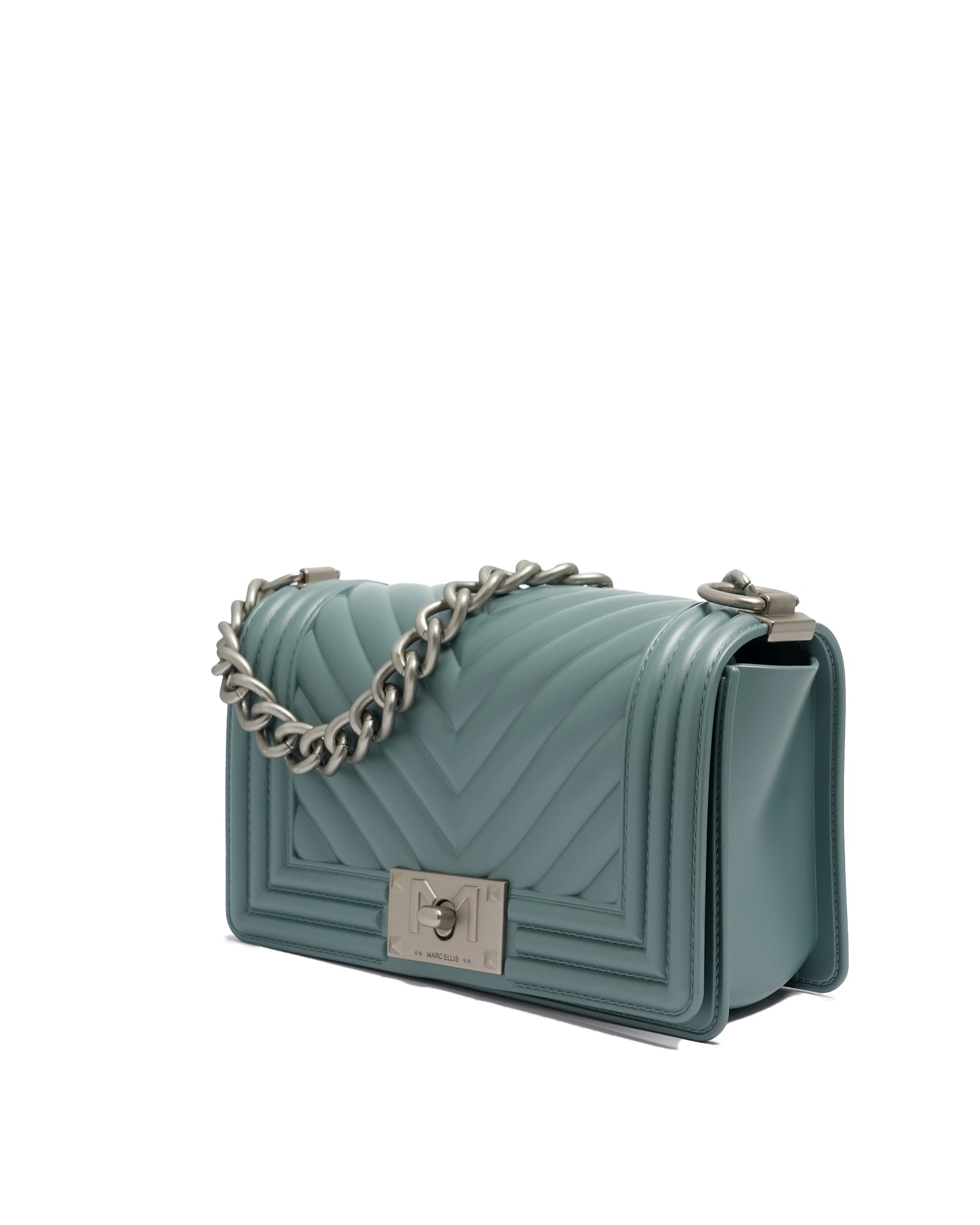 Borsa a mano da donna 100% Pvc FLAT S-DARK JEANS + OFF SILVER Marc Ellis
