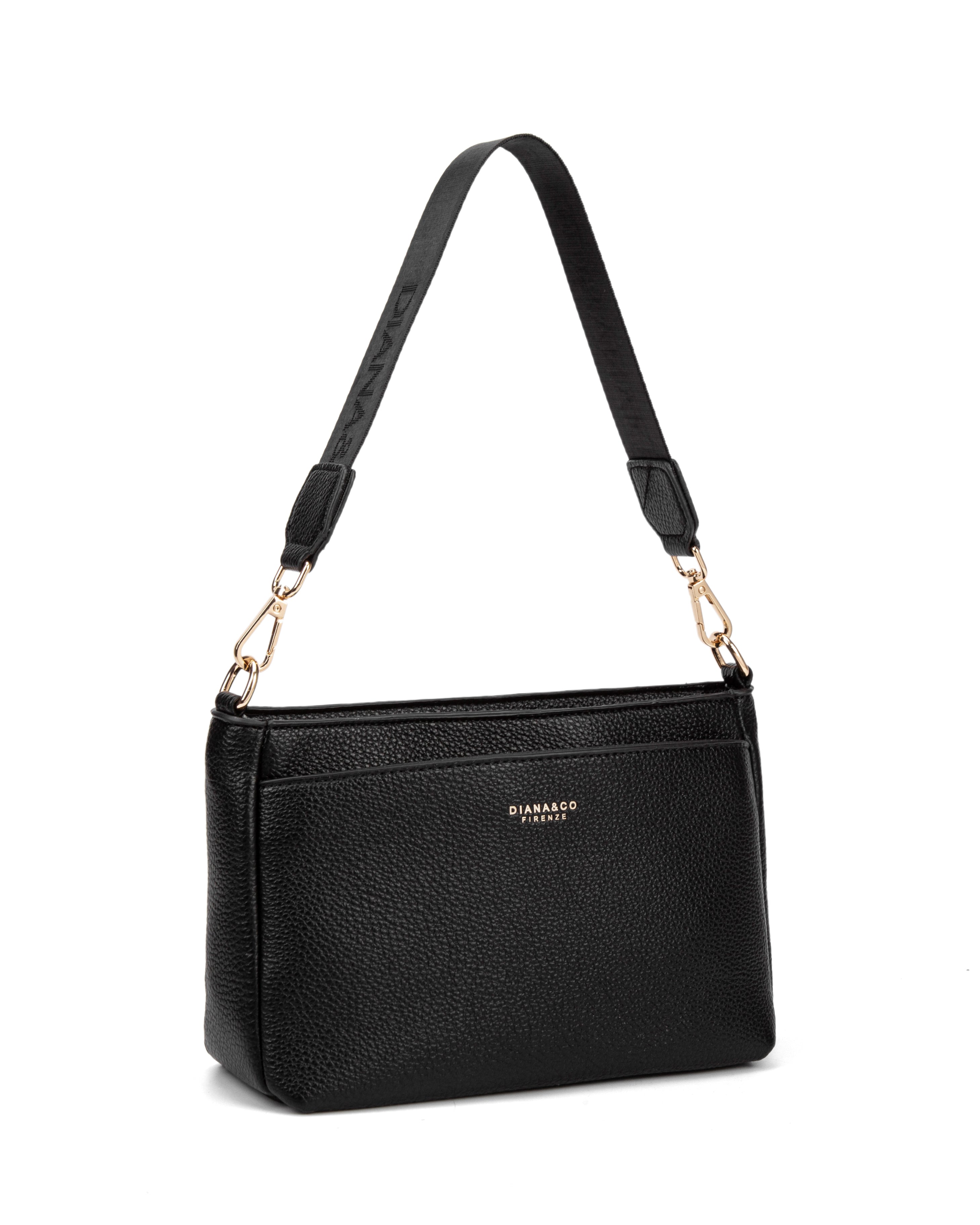 Borsa a spalla da donna 100% pelle vegana PU 703-1PT-BLACK Diana&co