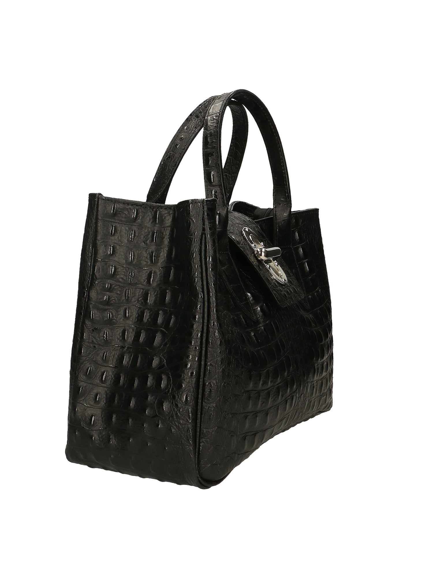 Ascoli Borsa a mano da donna Pelle stampata cocco 7718-NERO BLACK Gave Lux