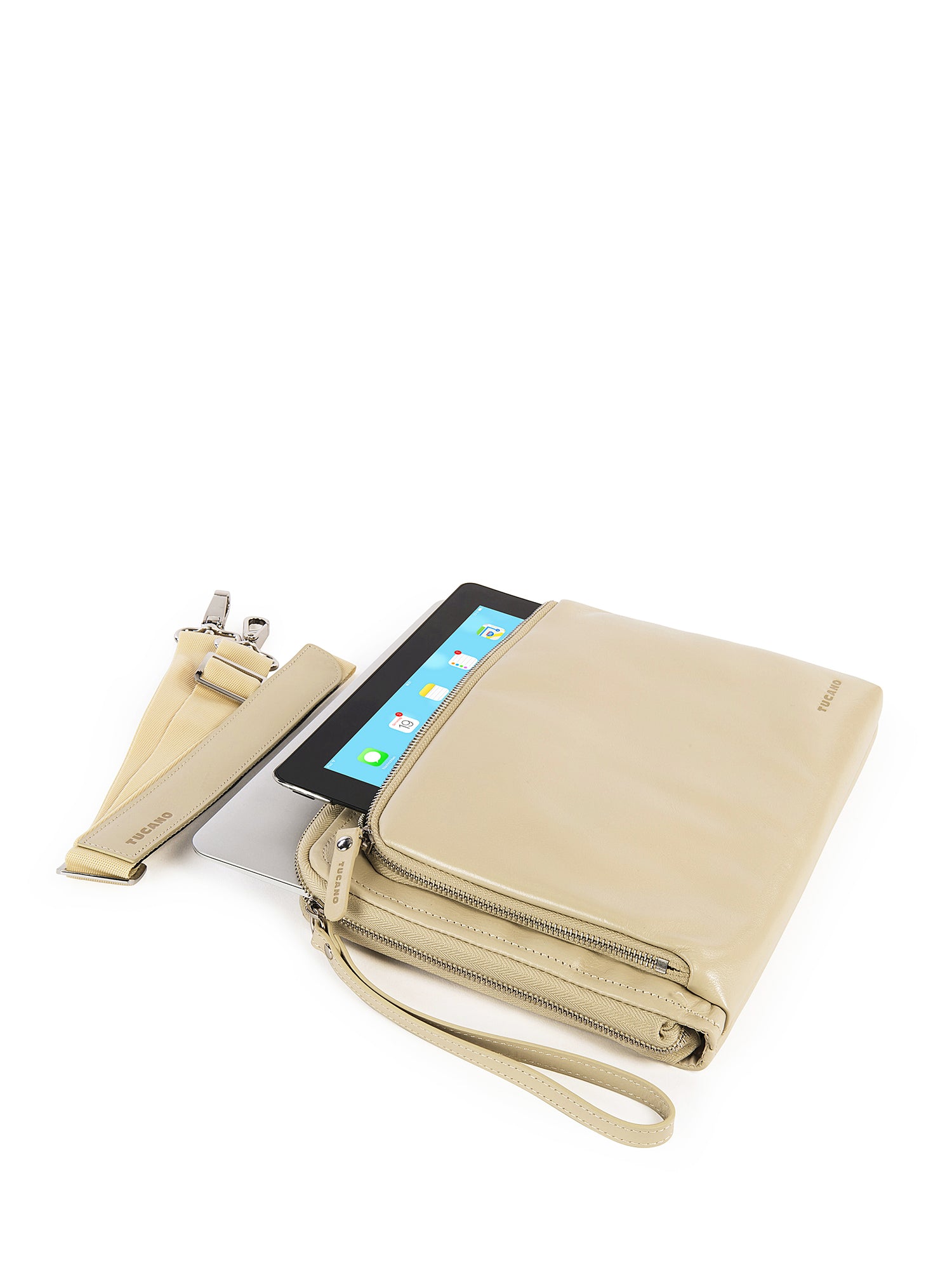 Pochette da donna in vera pelle Unisex BEL11-Bianco Tucano