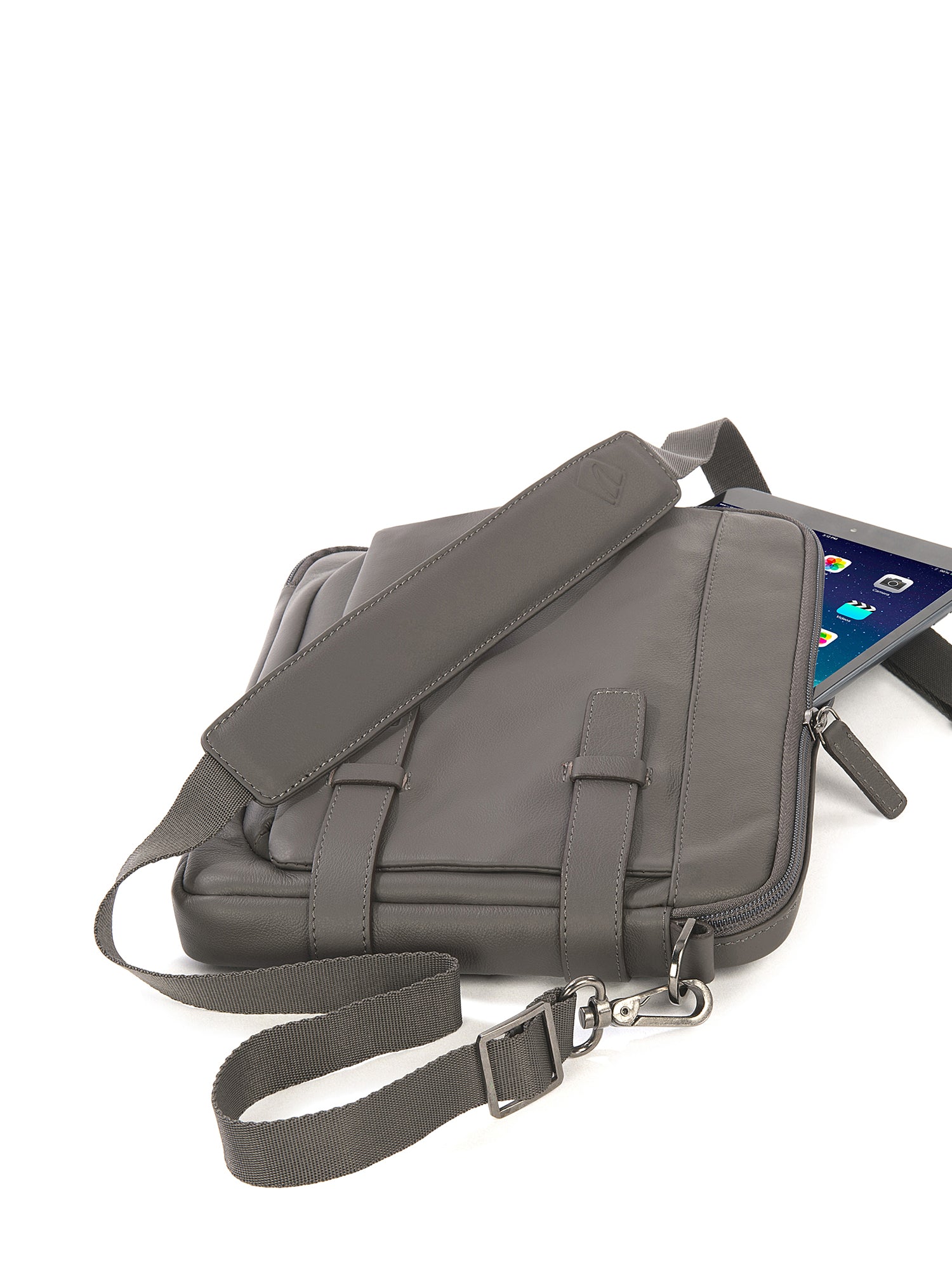 Borsa a tracolla unisex vera pelle Casual BTES-Grigio Tucano
