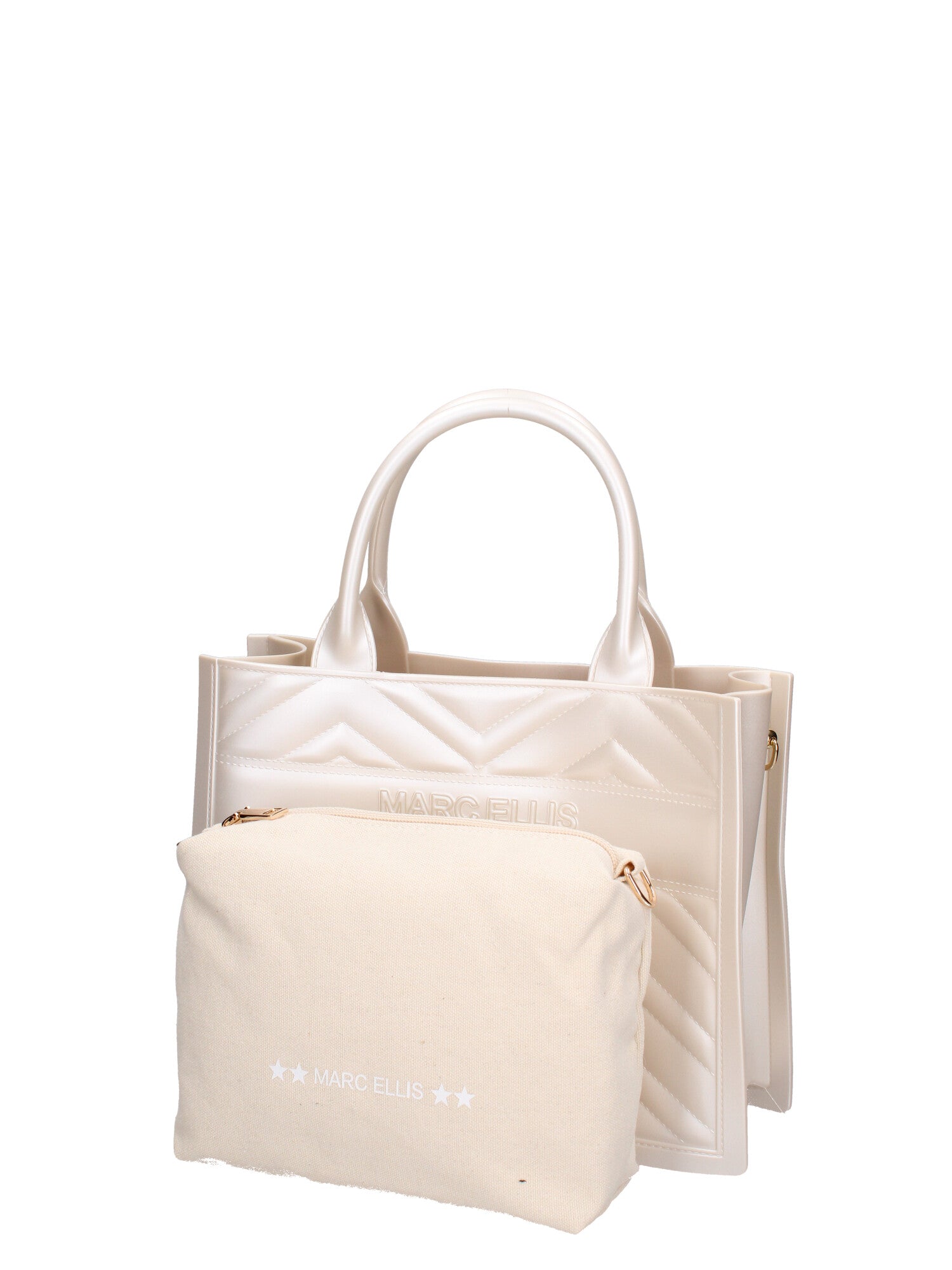 Borsa a mano da donna 100% gomma FLAT BUBY WAVE M -WHITECAP-LIGHT GOLD Marc Ellis