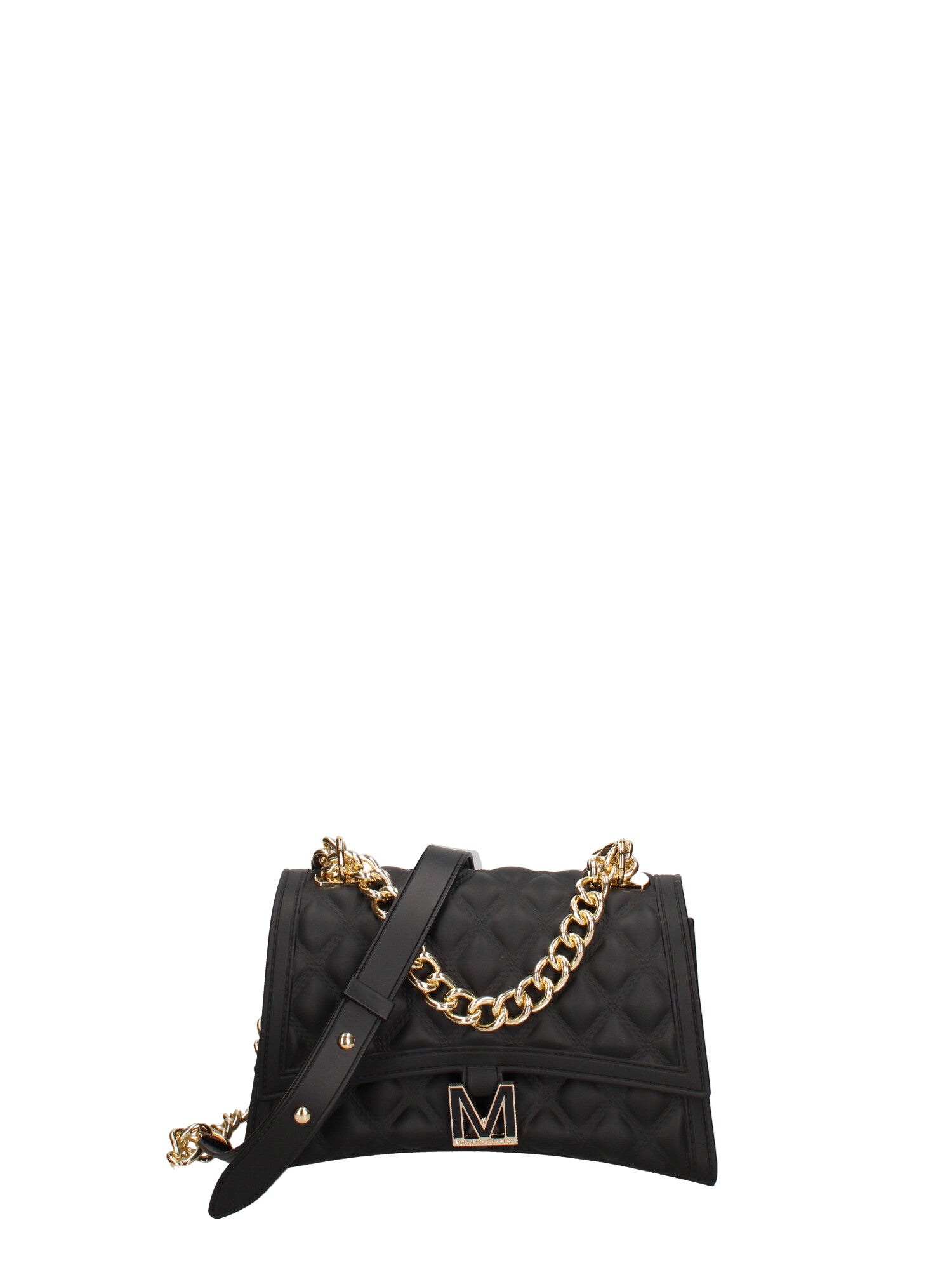 Borsa a mano da donna 100% gomma FLAT RHOMBUS M 24-BLACK-GOLD Marc Ellis